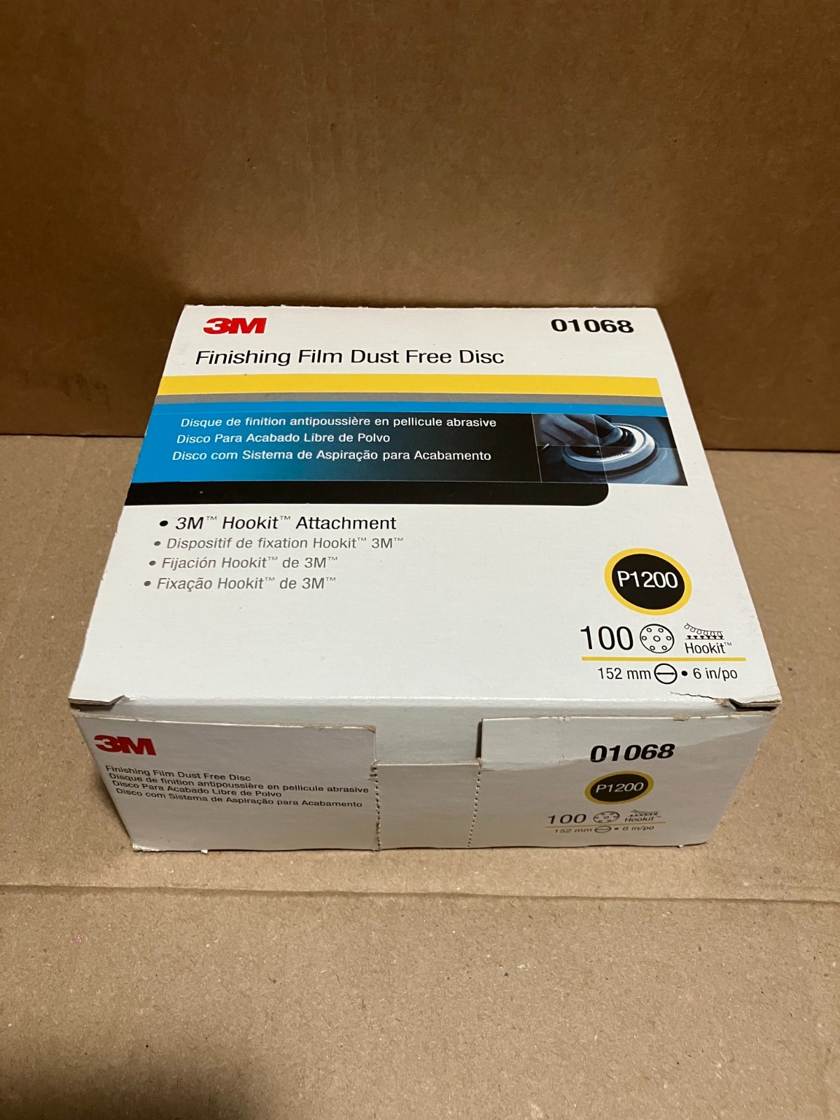 3M Hookit Finishing Film Abrasive Disc  01068, 6 in, Dust Free, P1200 - 100pc
