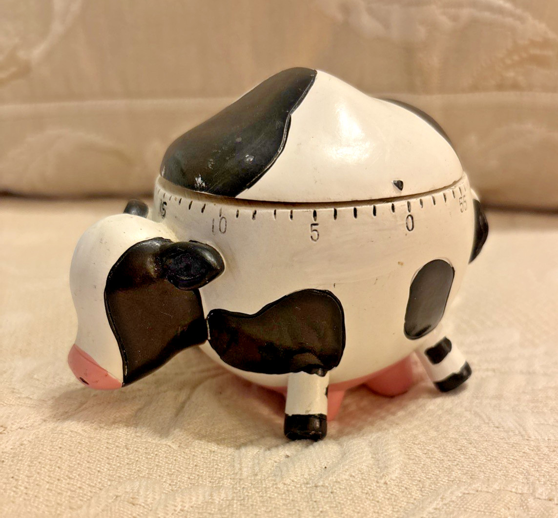 Vintage Dairy Cow Mechanical Kitchen Timer Farm Charm Cottagecore Humor 60 Min