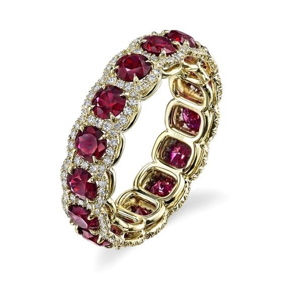 Lab-Created Round Cut 3.50 Ct Red Ruby Engagement Ring 14K Yellow Gold Finish