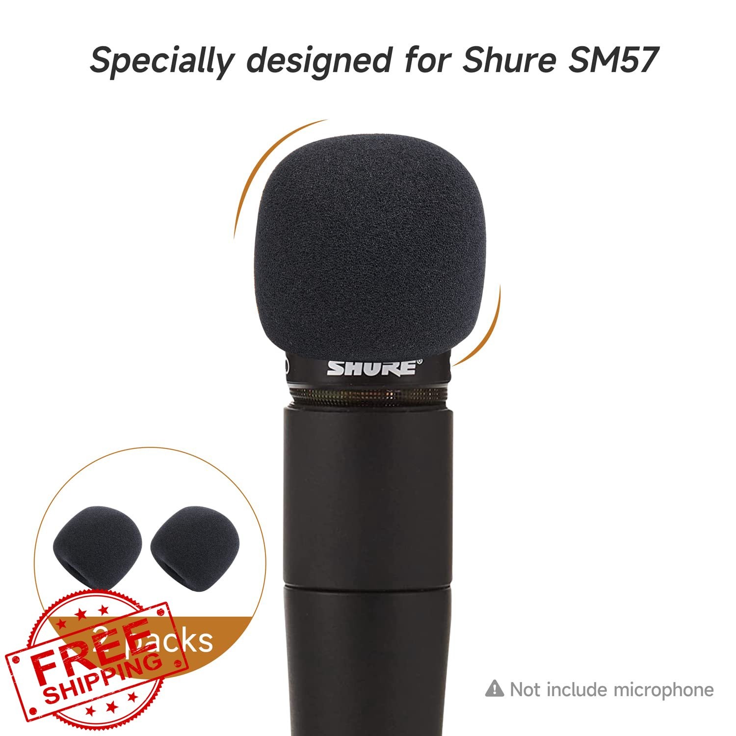 Shure SM57 Windscreen Foam Cover Pop Filter Mic Black 2 Pack