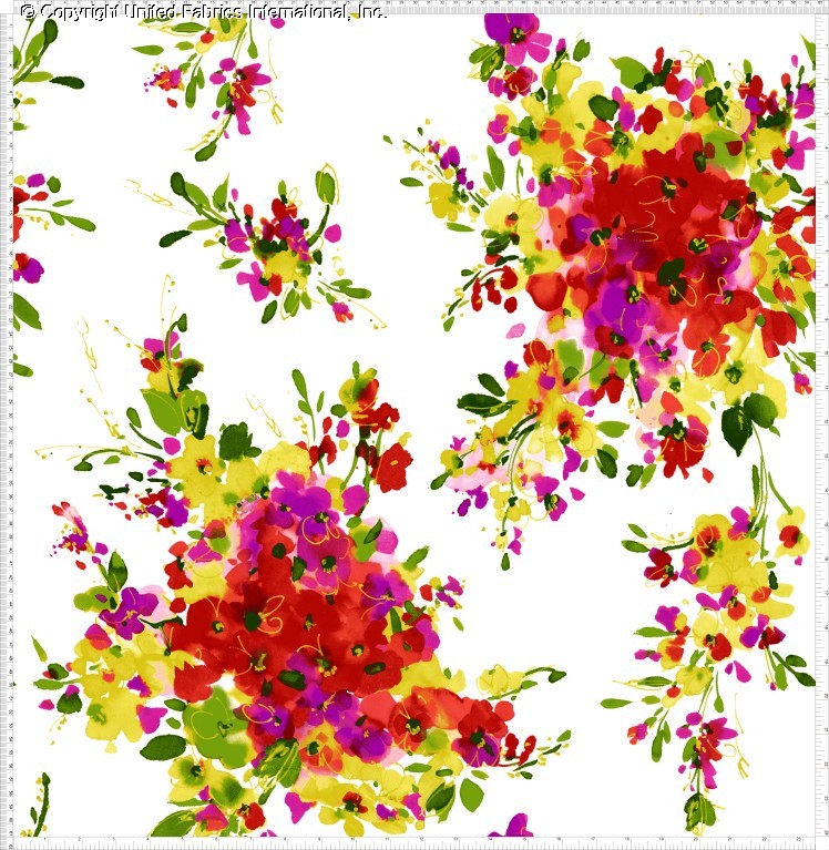 Chiffon Printed Vibrant Floral Fabric Sheer Peonies Dress Sewing Polyester