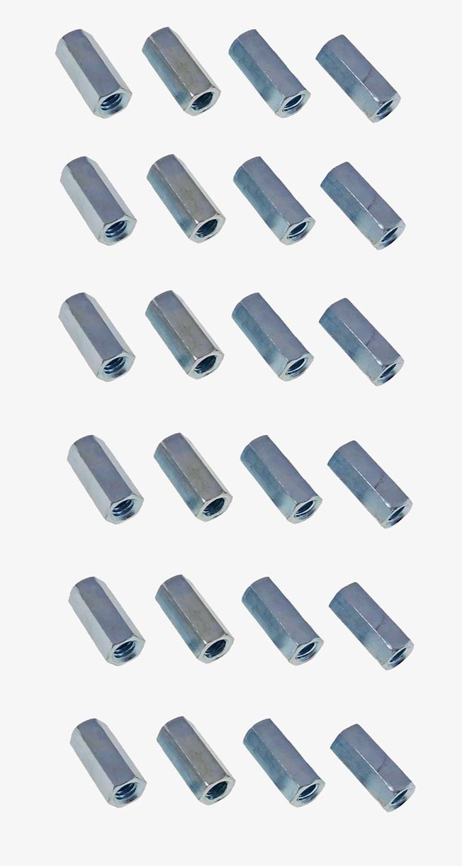 24 Pack 1/4-20 X 7/8" Long Hex Coupling Nut with Zinc Plate NCUP004C000STLZN