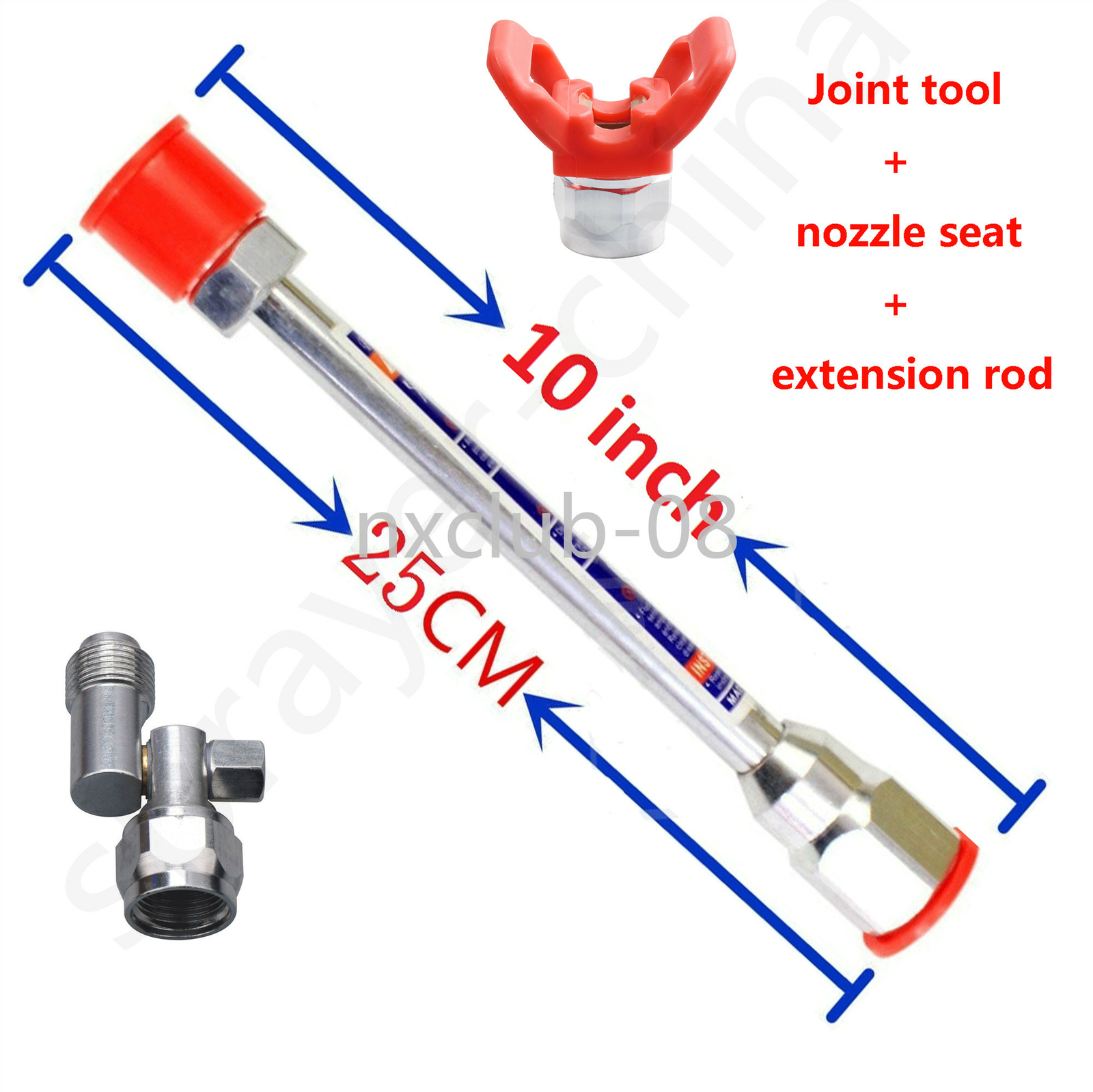 10 inch Airless Paint Spray Gun Extension rod W/ Swivel Joint and Nozzle Holder