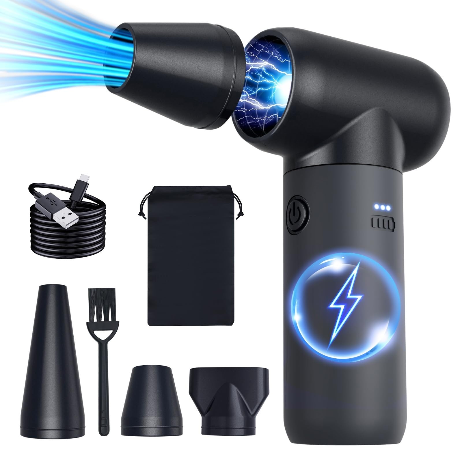 Electric Air Duster 180000RPM 3 Gear Jet Blower for Car Computer Cleaning