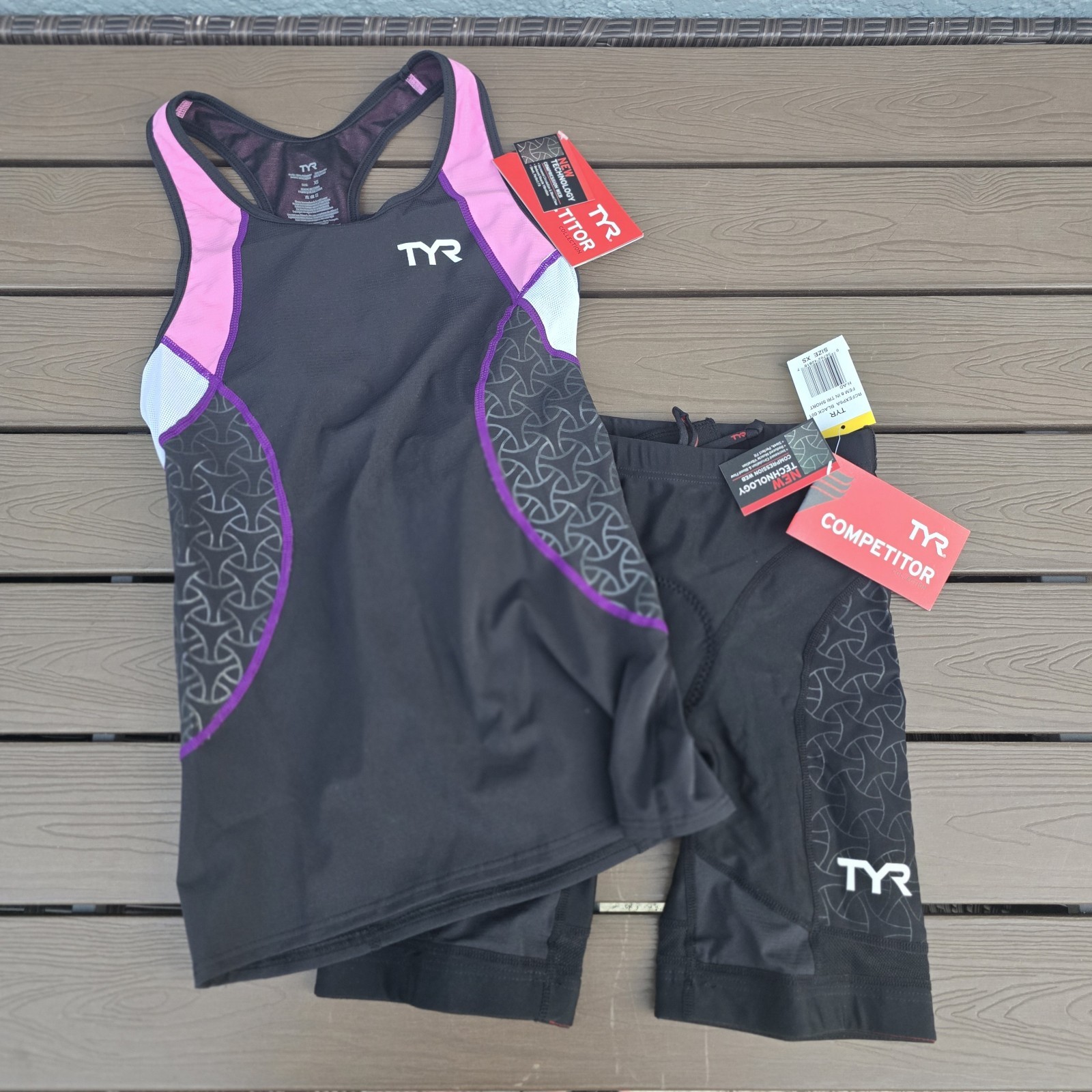 TYR Women Black Purple Fitness Tank Top Tri Triathlon Suit Competitor Sz XS New
