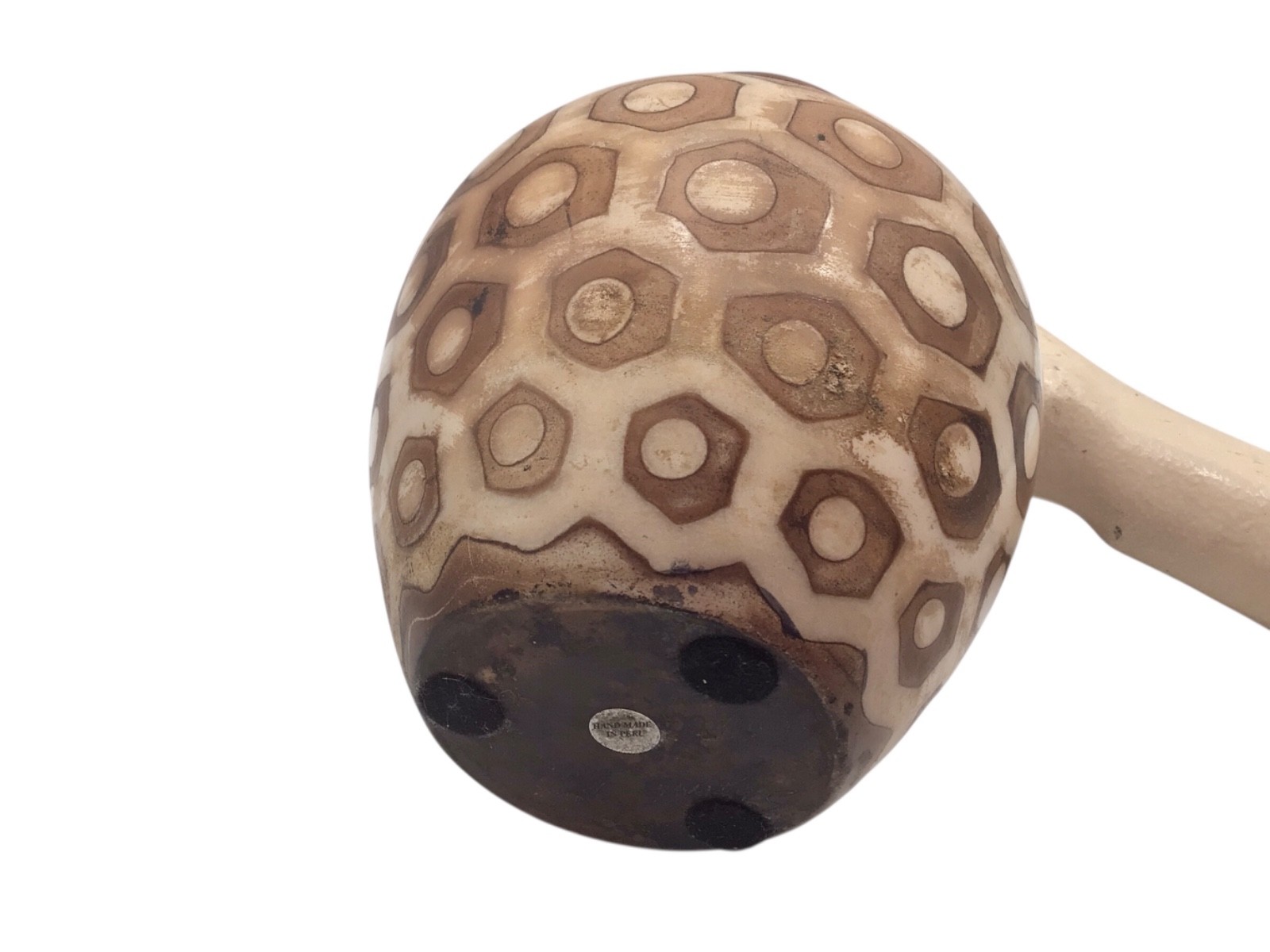 Distressed Segundo Carmen Handmade Peru Clay Pottery, Brown Hexagon Vase