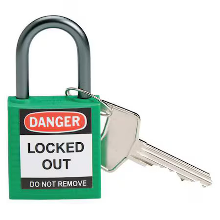 Brady 143152 Lockout Padlock, Keyed Different, Nylon, Green, 1 In Shackle