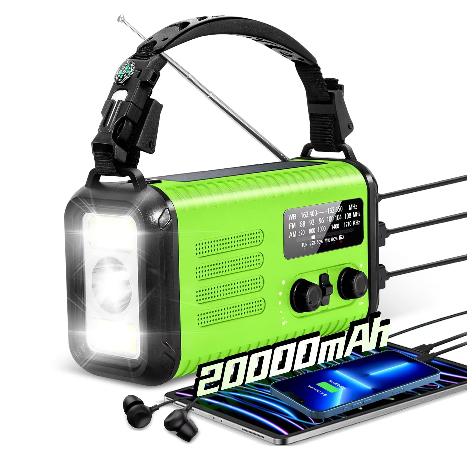 20000mAh / 74000mWh Emergency Crank Radio, NOAA/AM/FM Portable Weather Radio, So