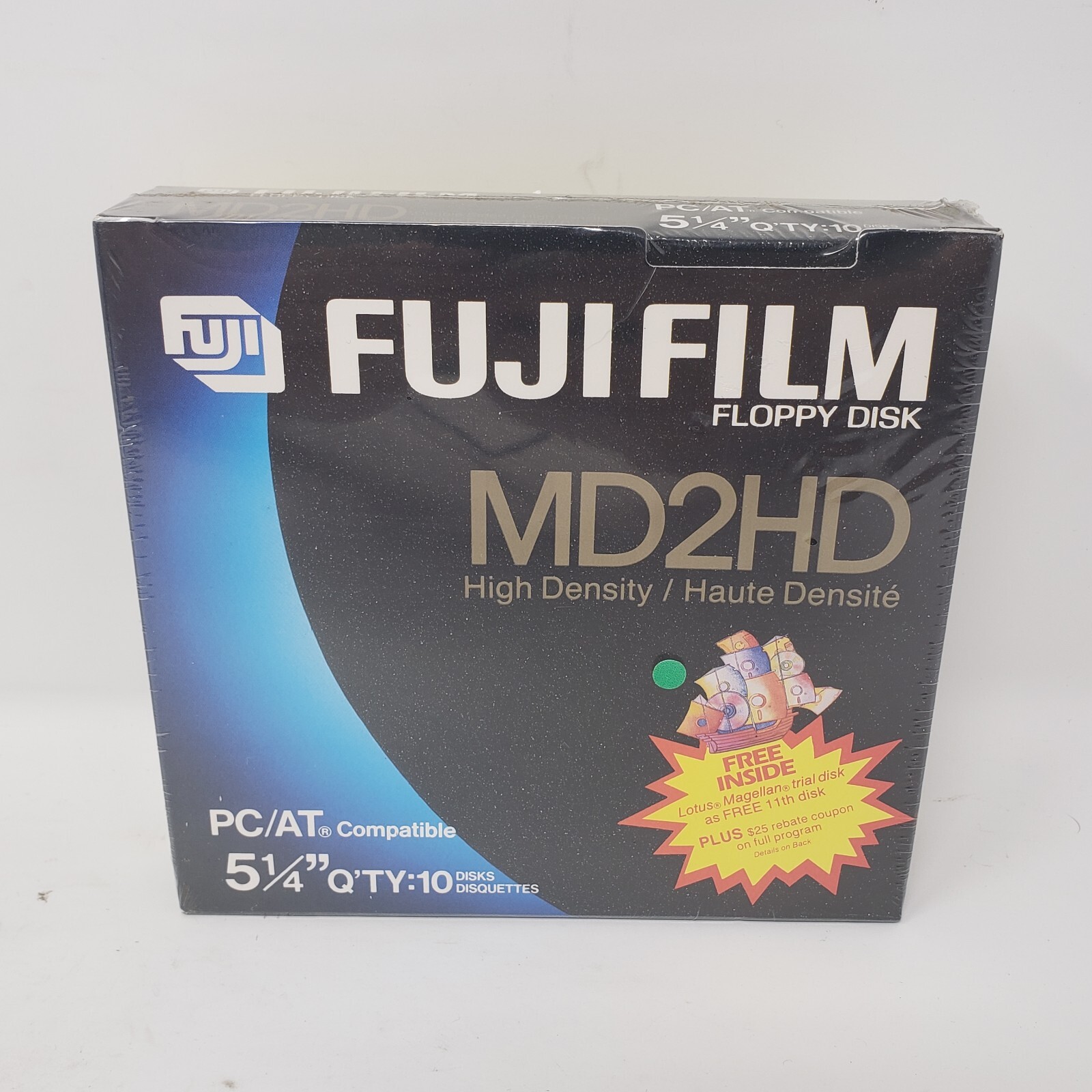 NEW SEALED Fuji Film Floppy Disk MD2HD 10-Pack 5-1/4 PC/AT Compatible