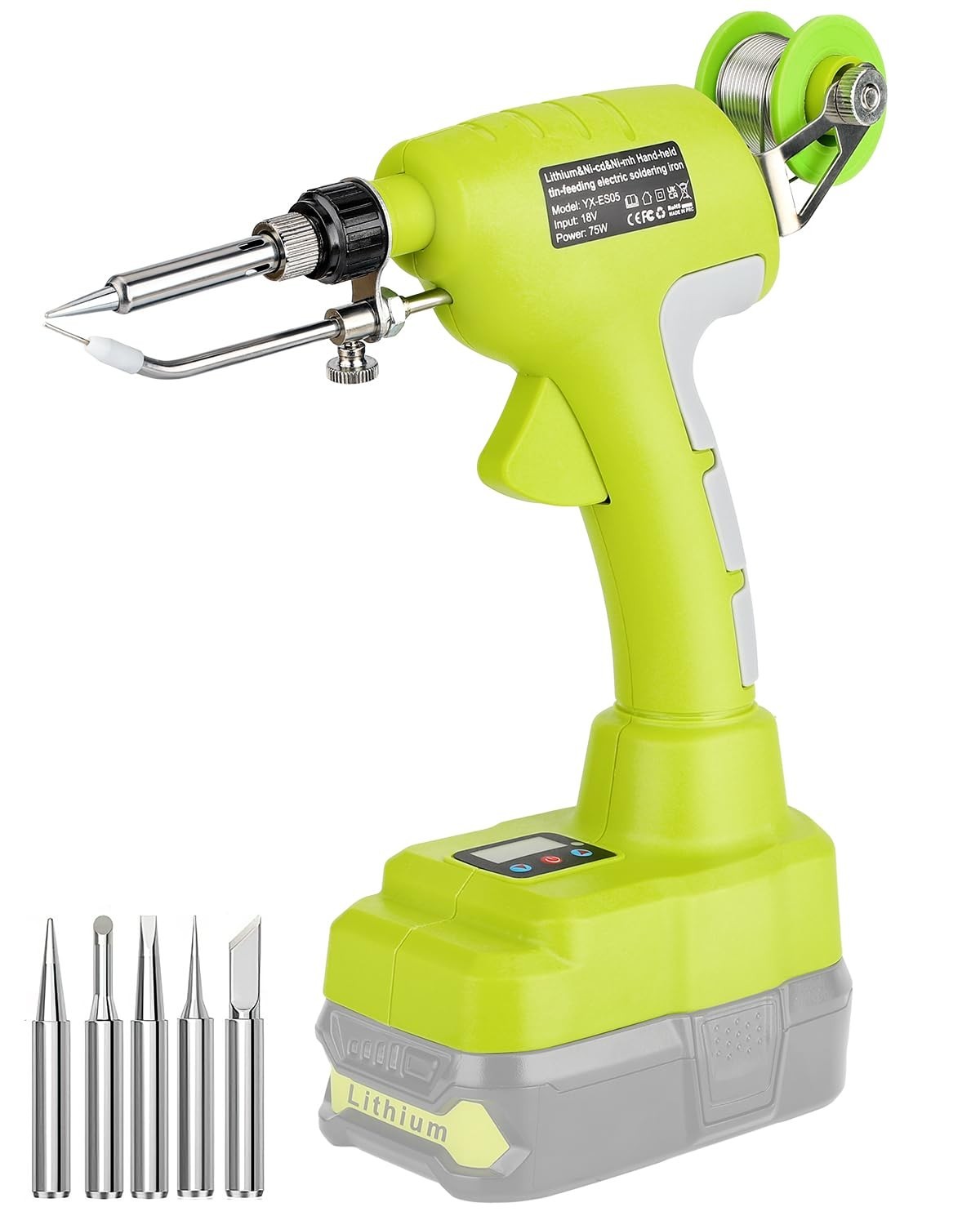 Cordless Soldering Iron Kit 75W LED Digital Gun, 5 Tips & 50g Solder Wire - DIY