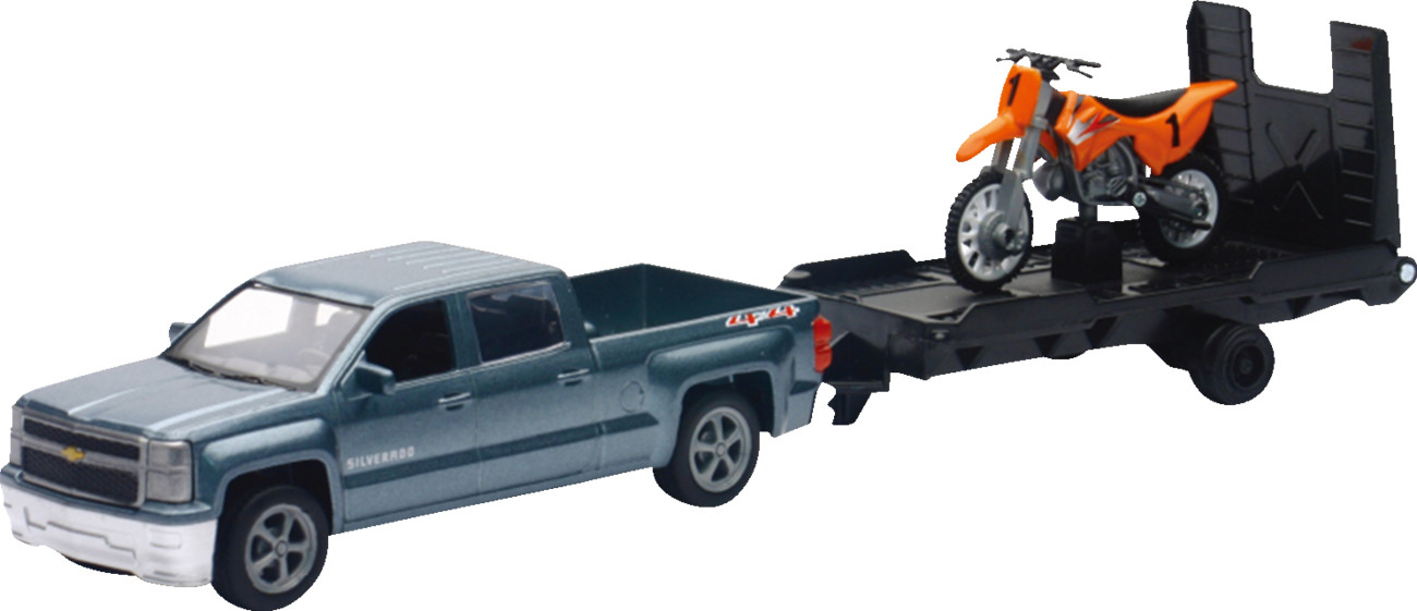 NEW RAY TOYS Chevrolet Silverado Pick Up w/ Dirt Bike - 1:43 Scale - Gray/Orange
