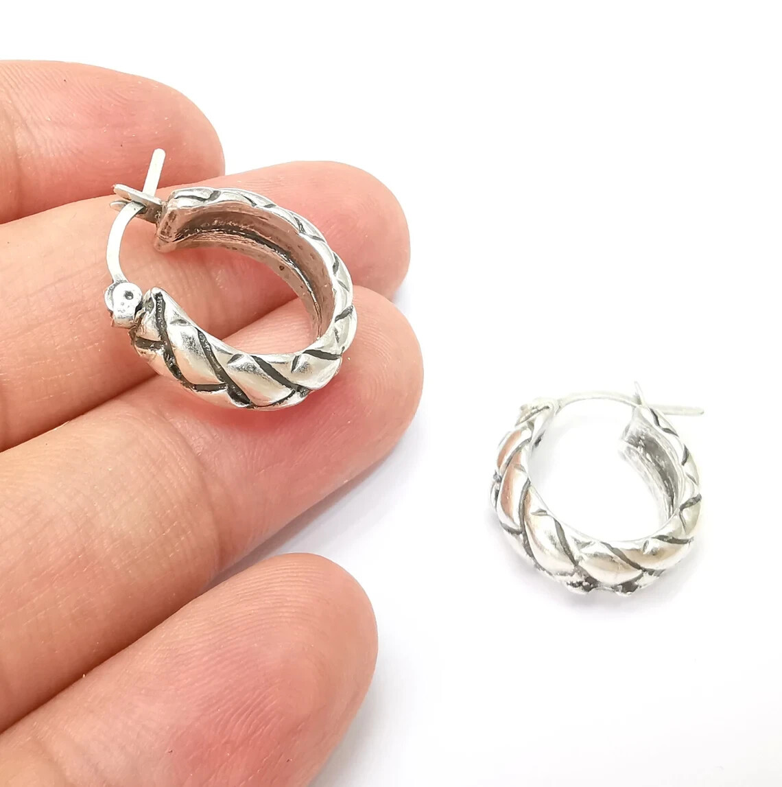 Silver Hoop Earrings, Antique Silver Plated Hoop Earring, Findings