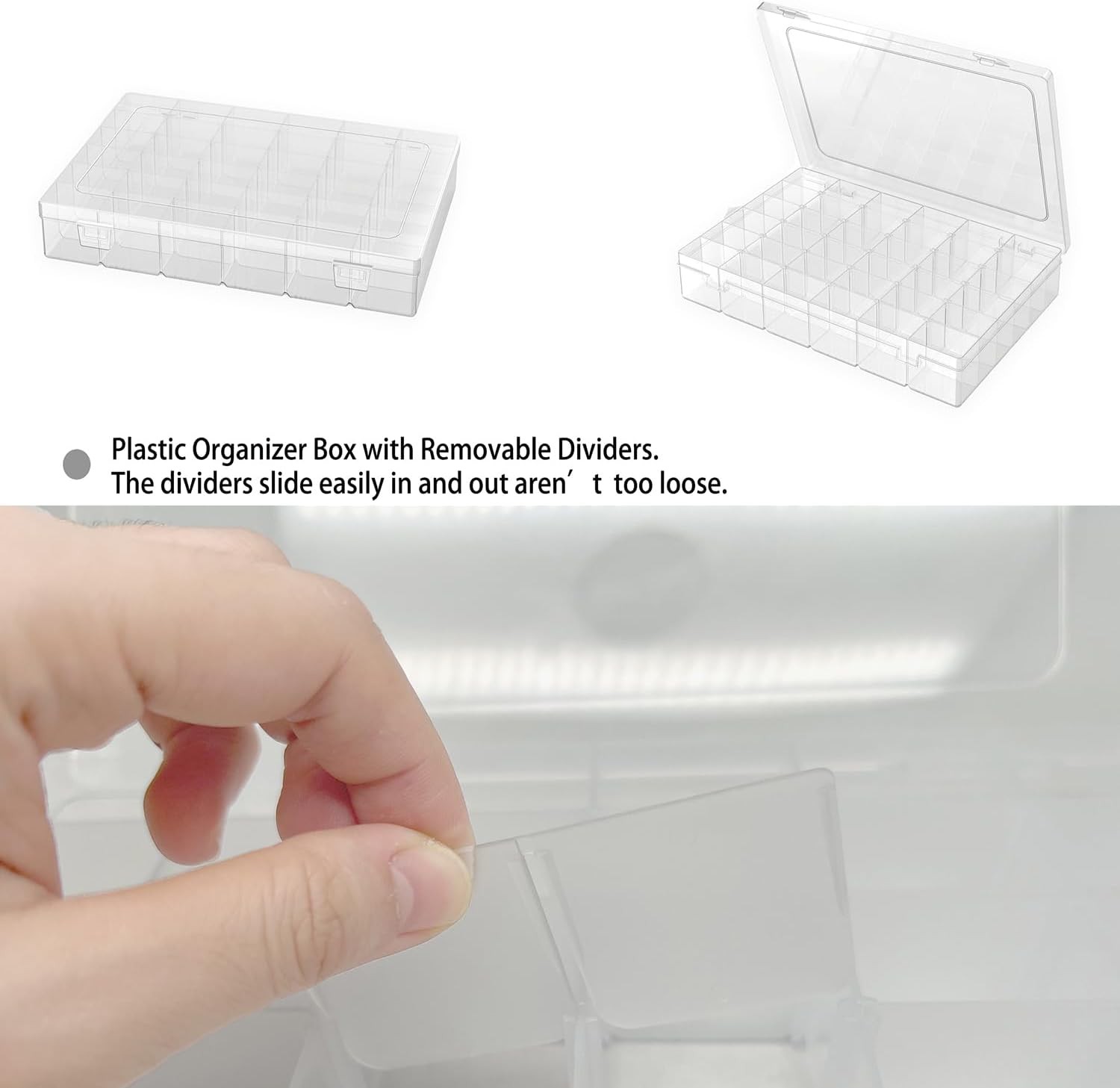 2 Pack Plastic Organizer Container Box, 36 Grids Clear Transparent