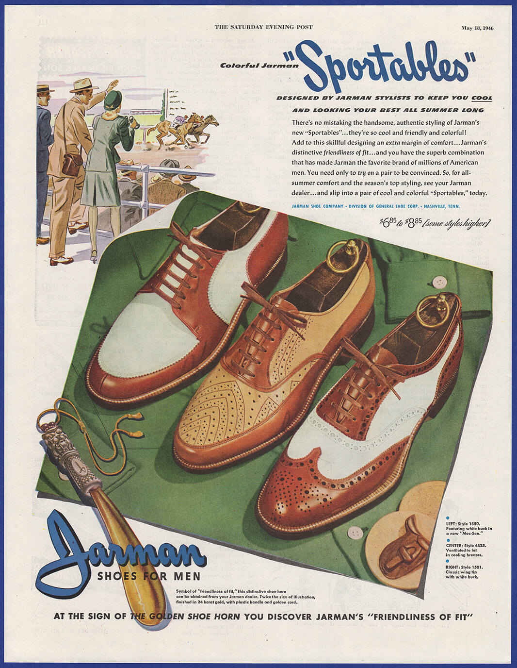 Vintage 1946 JARMAN Shoes for Men Sportables Nashville TN Ephemera 40's Print Ad