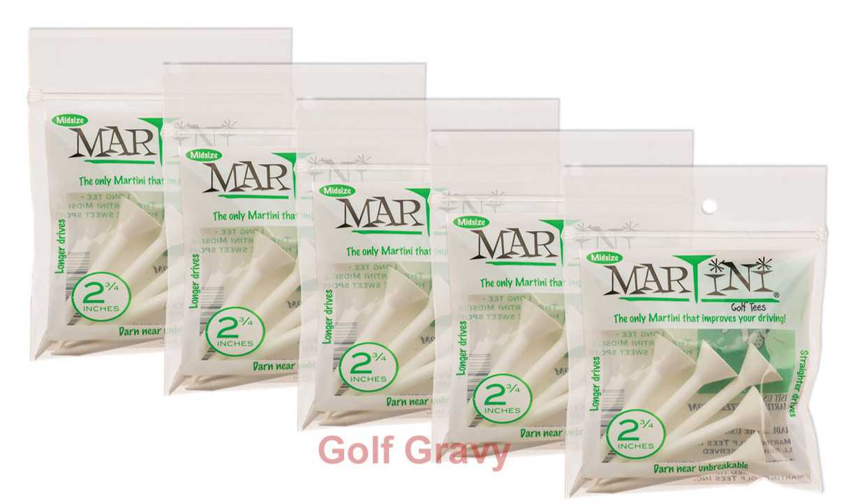 MARTINI Golf Tees - 5 packs of 5 White MIDSIZE Tees 2 3/4"