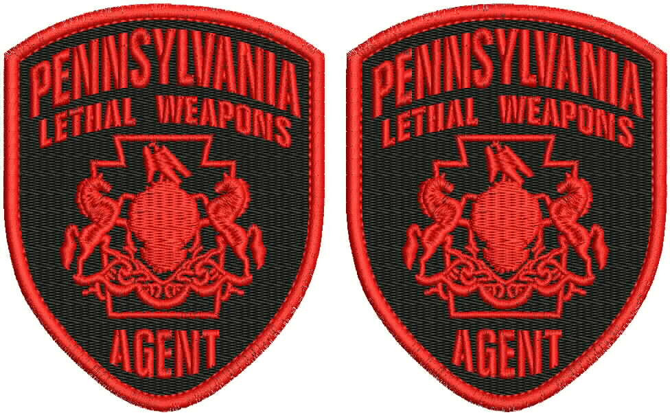 PENNSYLVANIA L W 2 EMBROIDERY PATCH 4.5X3.75''X VELCR@ ON BACK RED ON BLACK