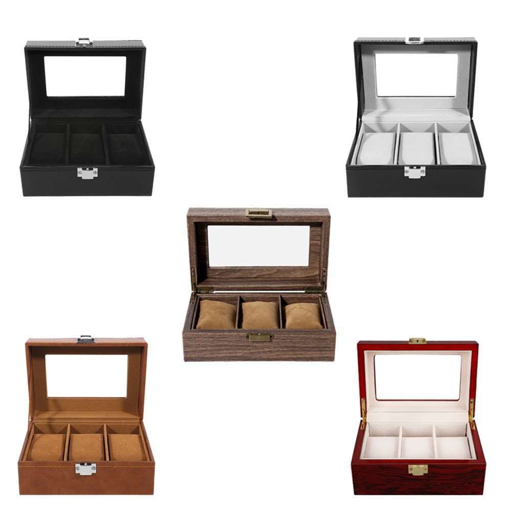 Uten 3-Slot Watch Box with Glass Window,Wood/PU Leather,Gift for Men, Gift idea