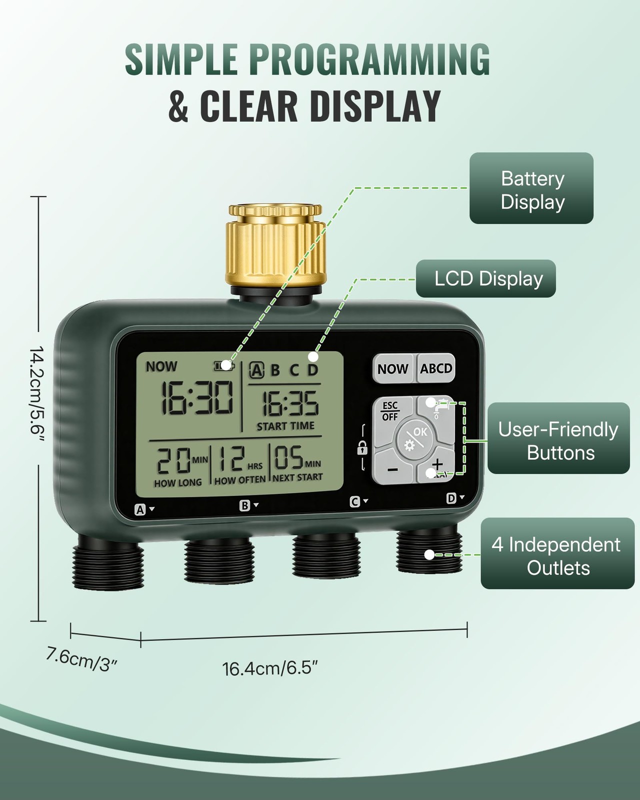 4 Zone Brass Sprinkler Timer Automatic Garden Irrigation System with Rain