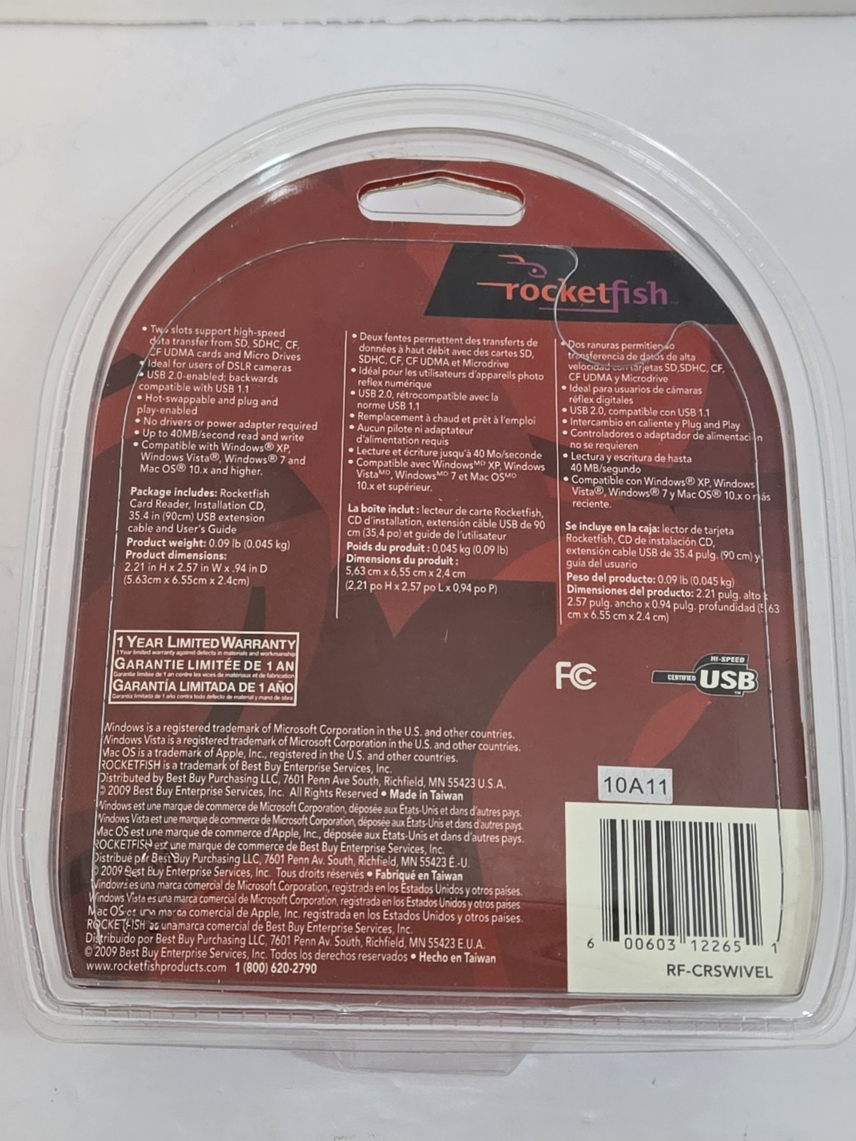 Rocketfish CF SD SDHC Card Reader RF-CRSWIVEL New