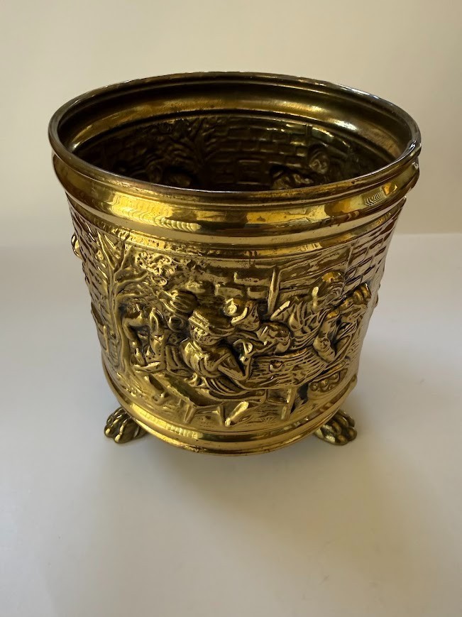 Vintage Peerage Embossed Brass Footed Planter Made in England