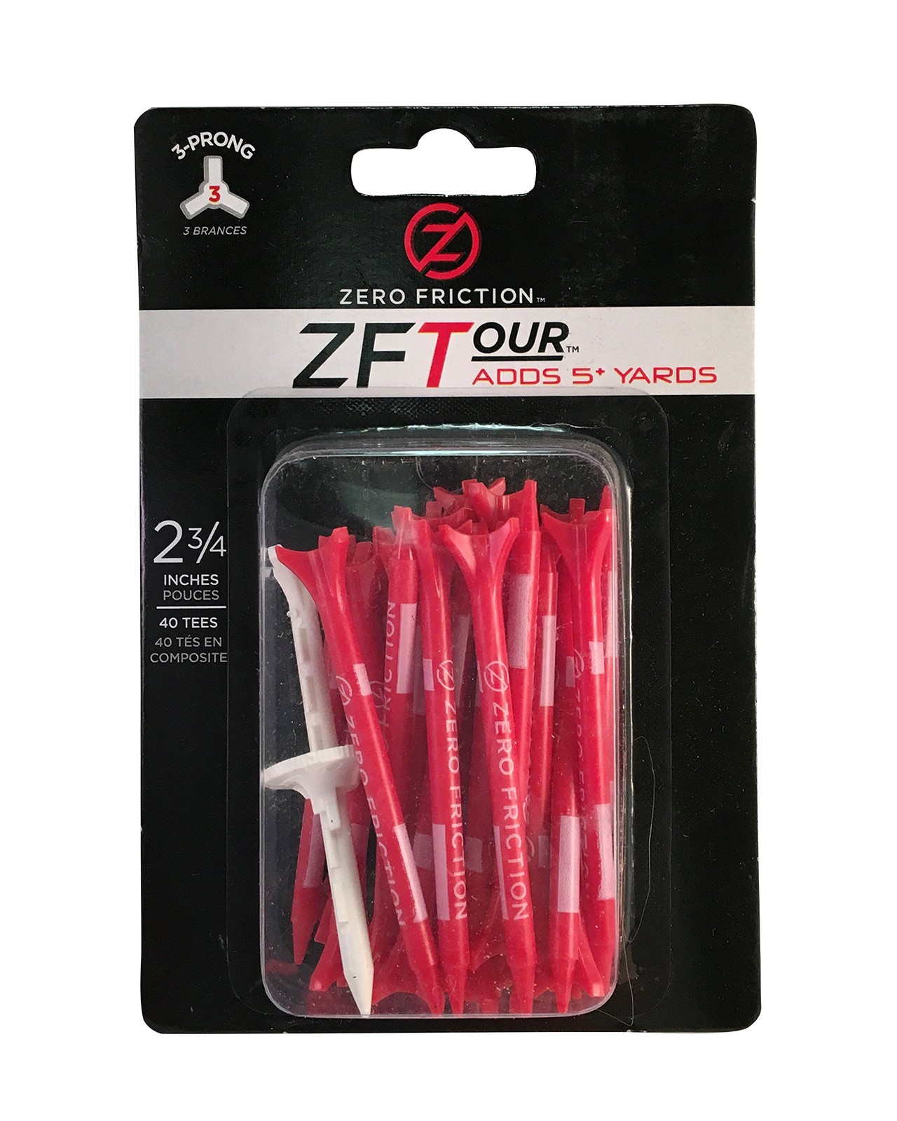 Zero Friction Tour 3-Prong Golf Tees 2-3/4-inch Red 40