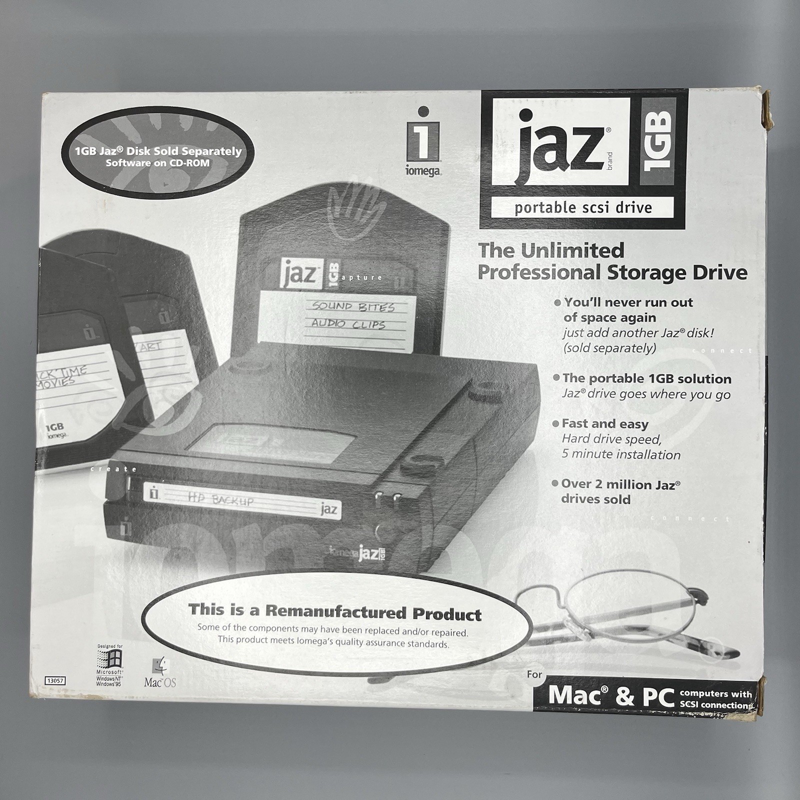 Vintage Iomega Jaz 1GB Portable SCSI Drive V1000S CIB w/ Software Mac PC