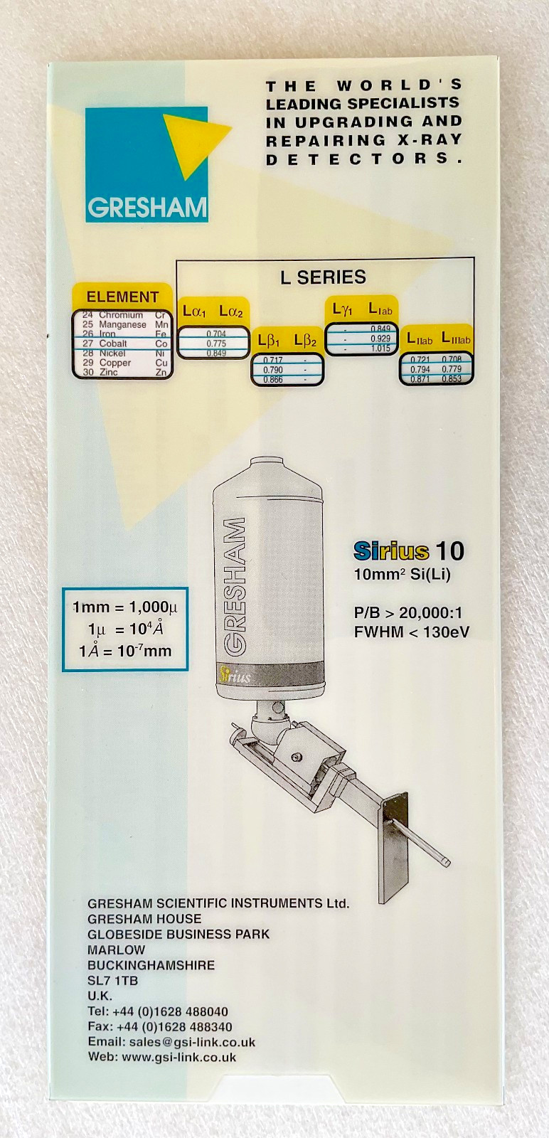 X-Ray Detector slide chart by Blundell Harling Ltd for Gresham Scientific Ltd UK