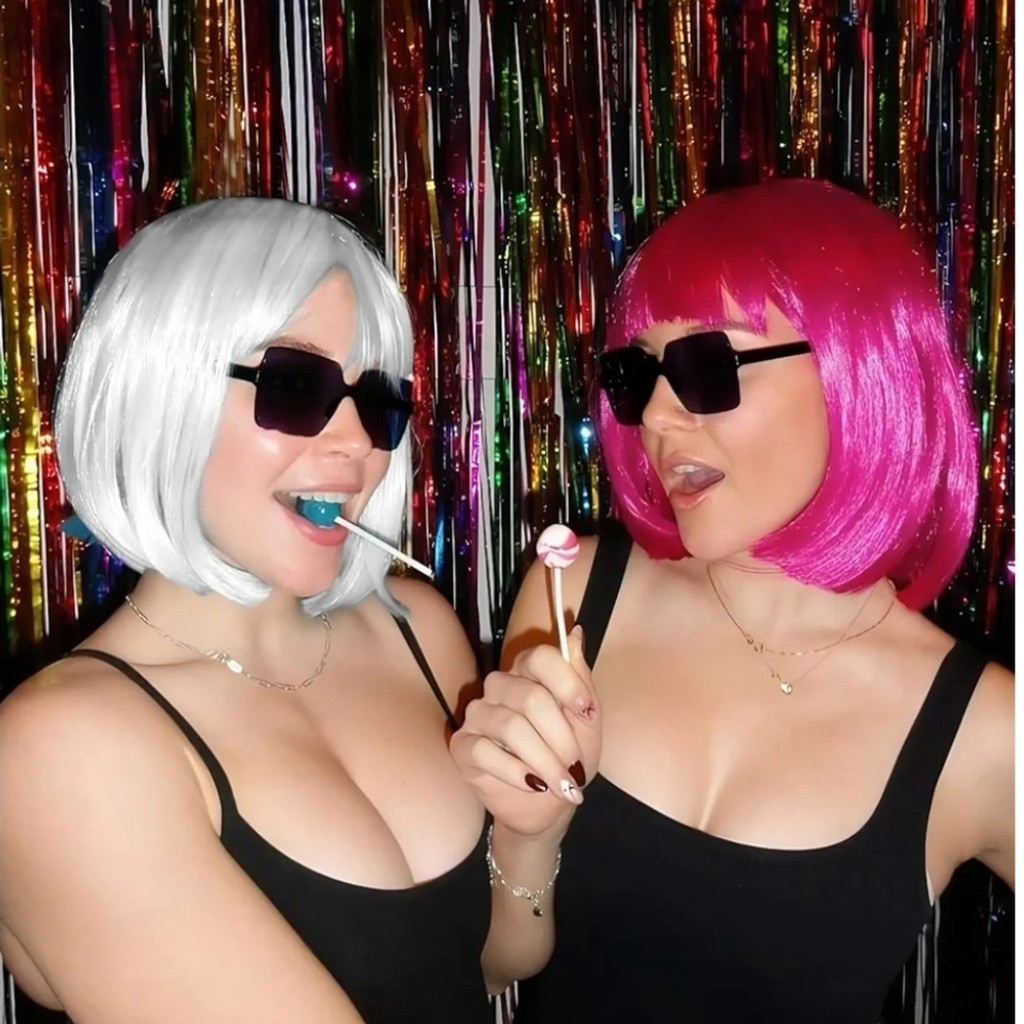 Neon Yellow Bob Wig With Sunglasses