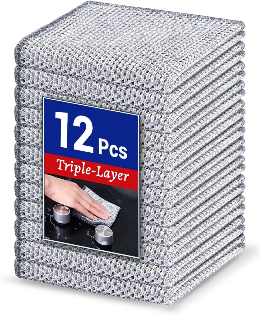12 PCS 3-Layer Non-Scratch Multipurpose Steel Wire Dishcloths - Reusable Quick-D