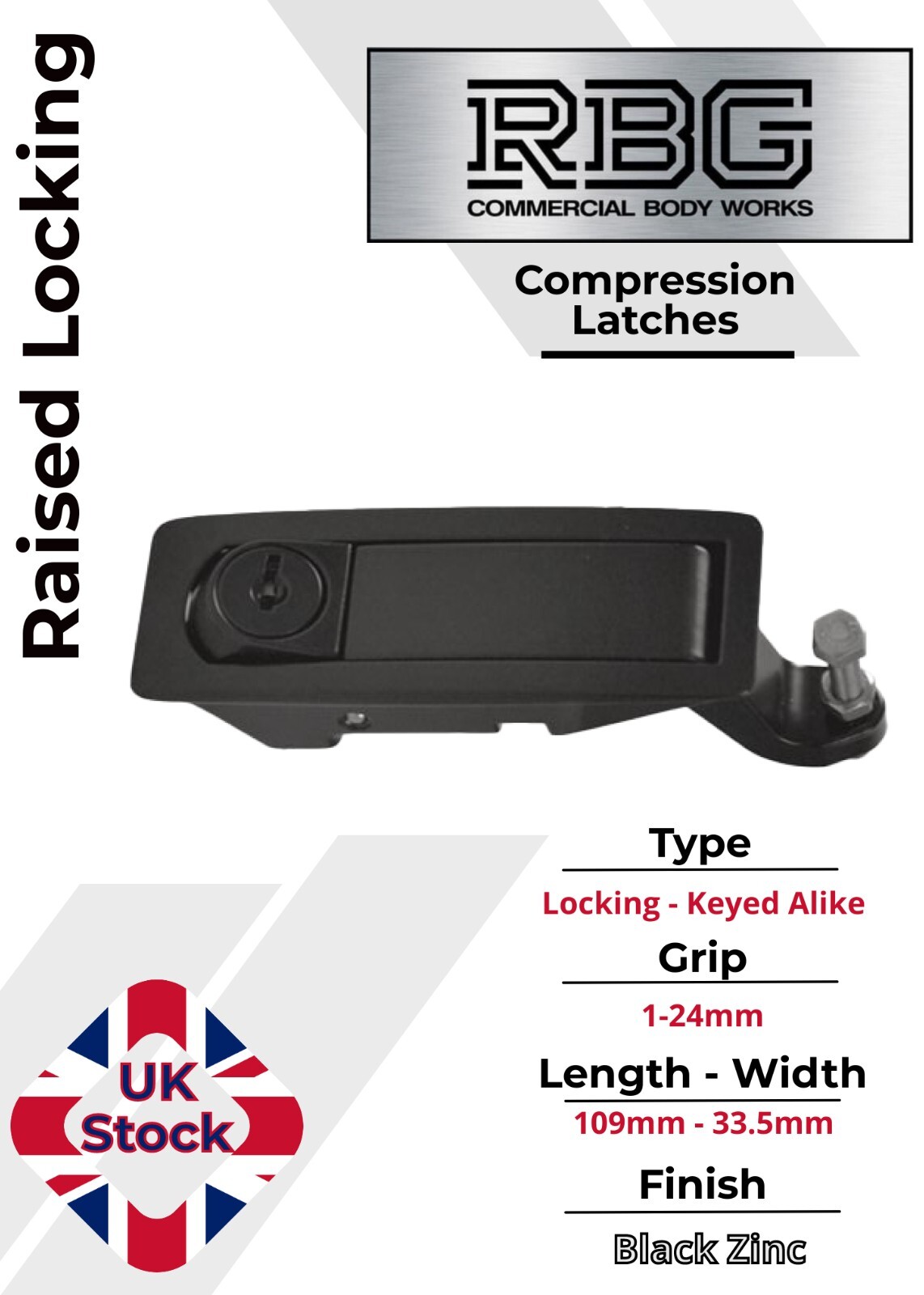 Compression Latch Raised Lock Trigger Black Horsebox, Trailer... Locker Doors