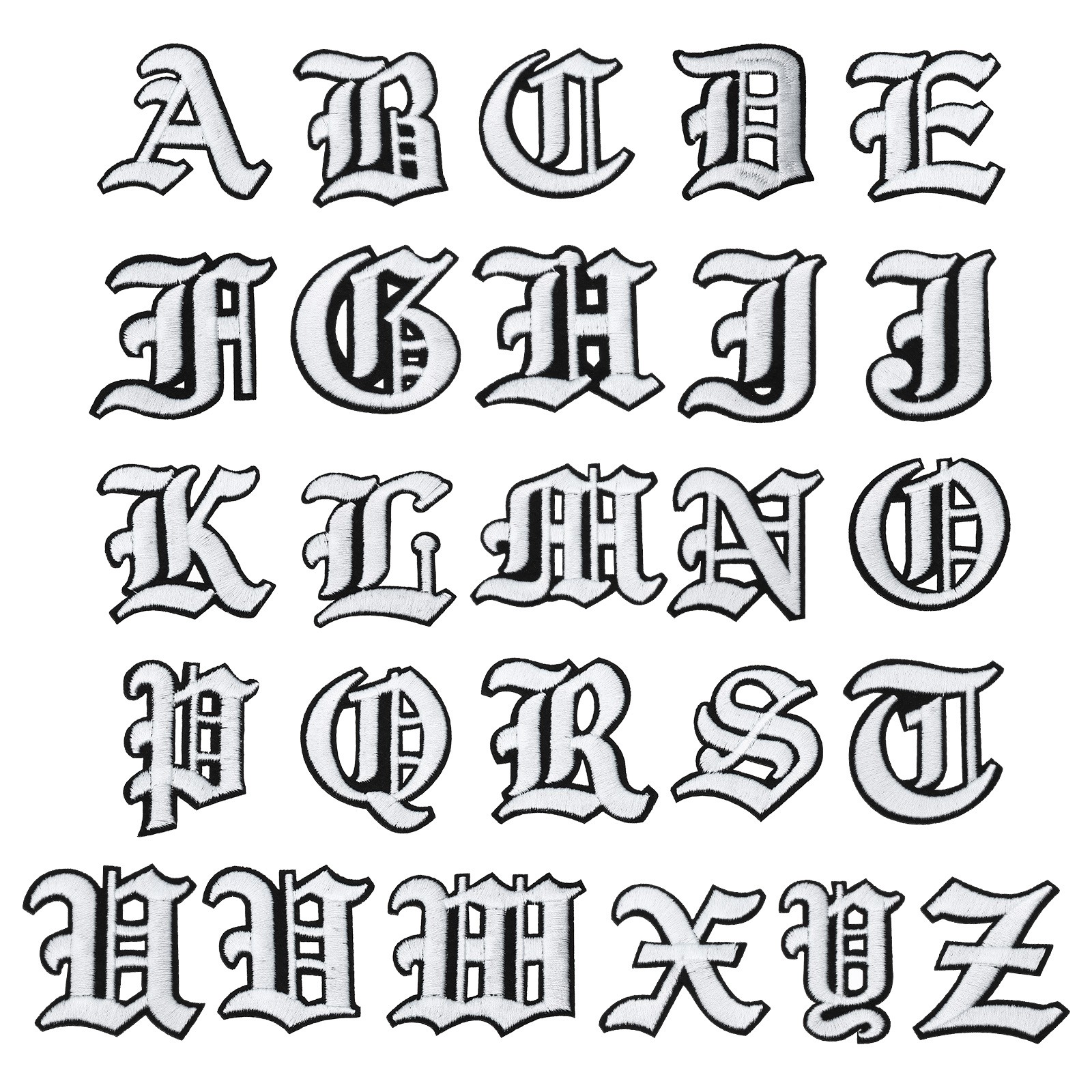 26 x Old English Letter Iron on  Sew on Patches a to Z White 2"x2"