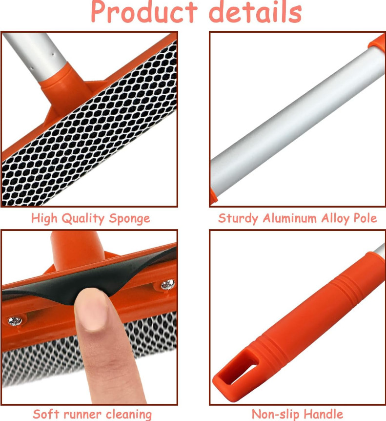 Windshield Cleaner Tool 2 in 1 Car Window Squeegee with Extendable Handle