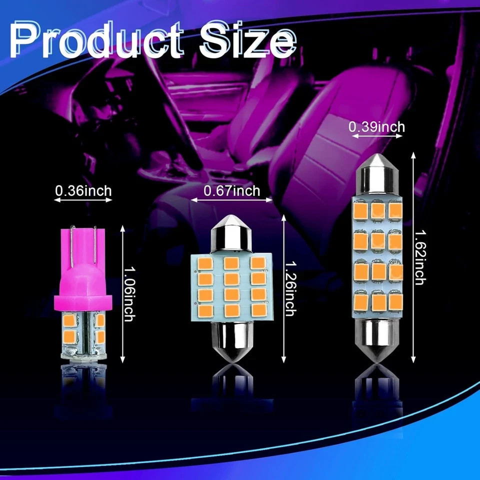 24PCS LED Interior Replacement Bulbs, Interior Car Lights, pink