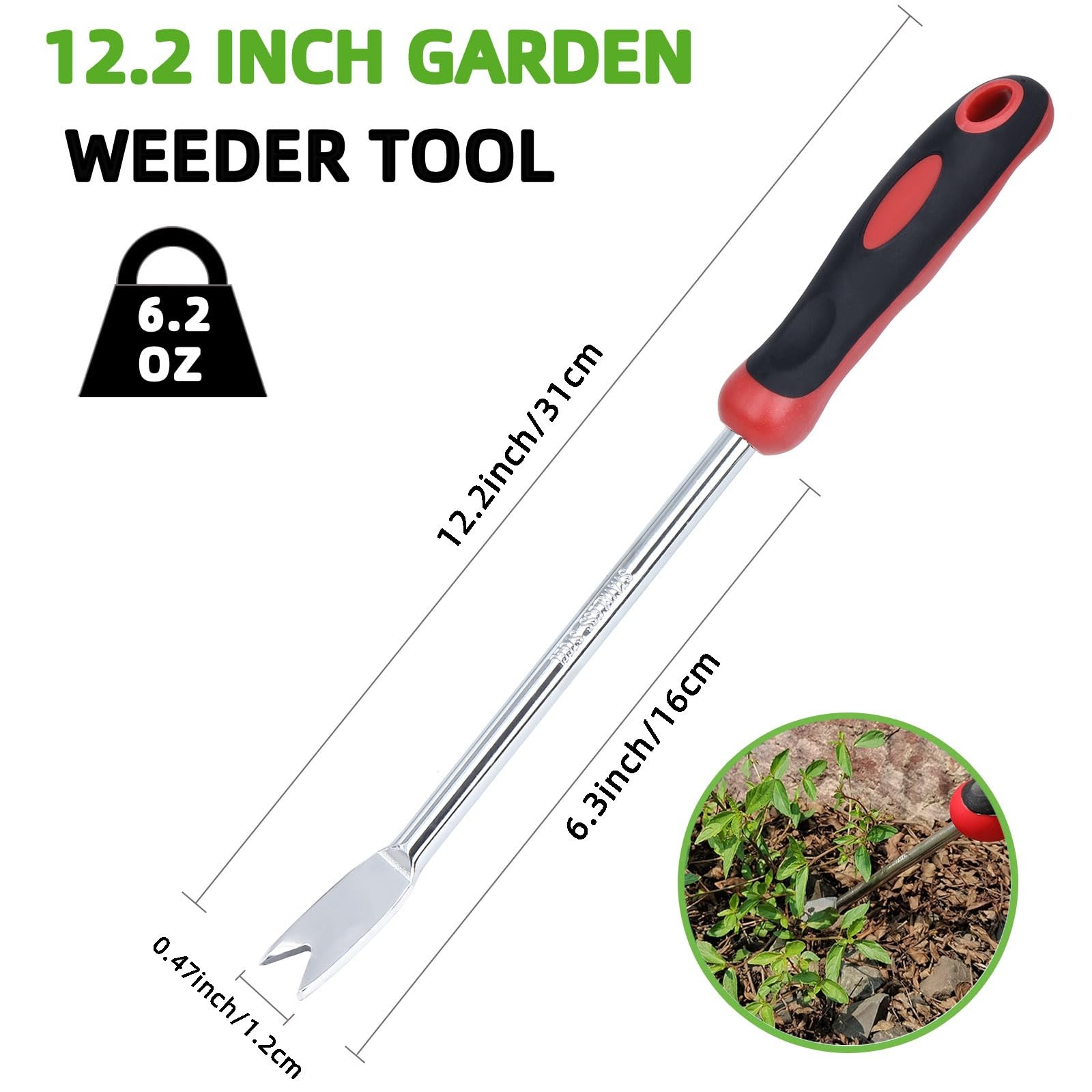 KLDOLLAR Weed Puller Tool, Dandelion Weeder Tool with Soft Handle, Red