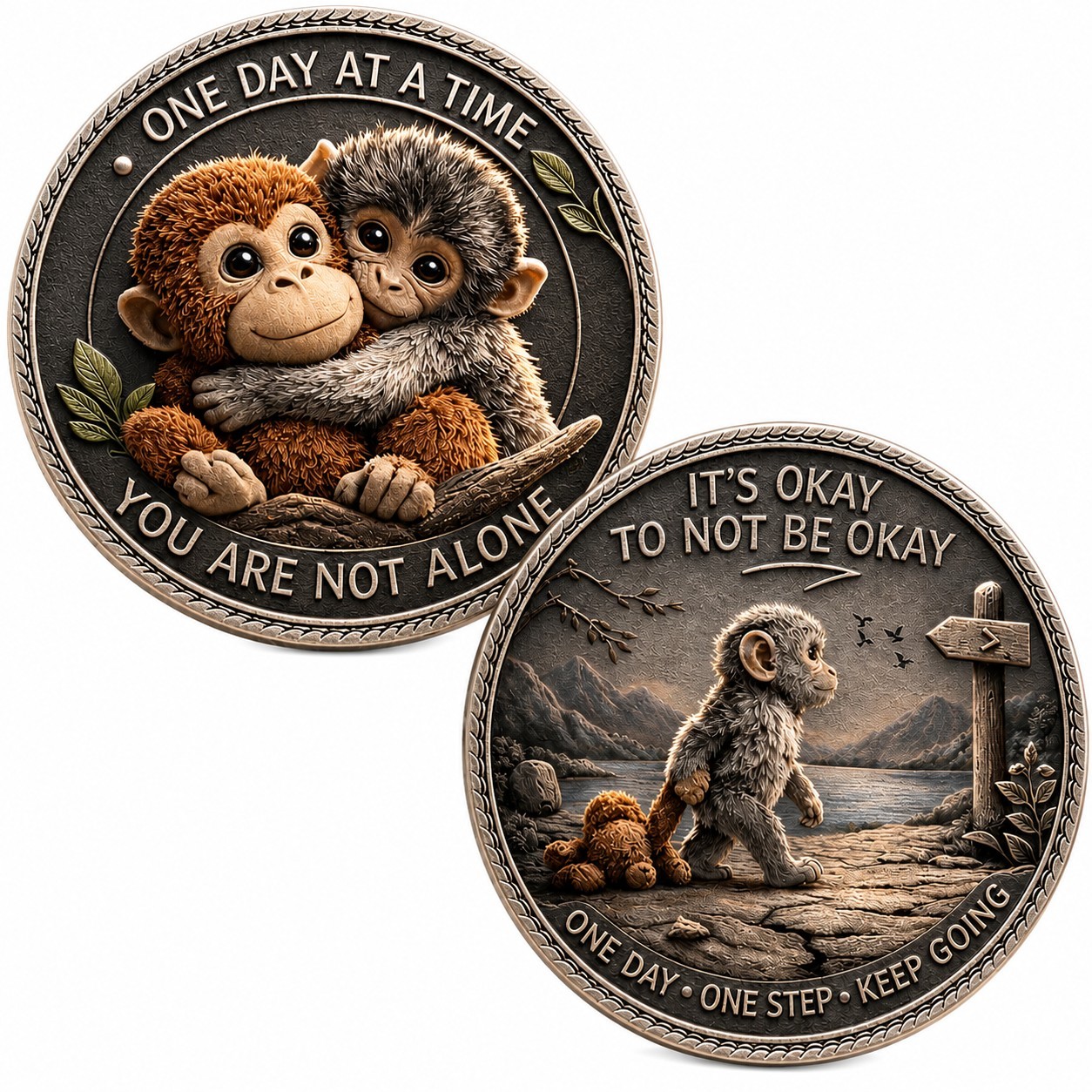 One Day At A Time Monkey Emotional Support Challenge Coin Inspirational Gifts