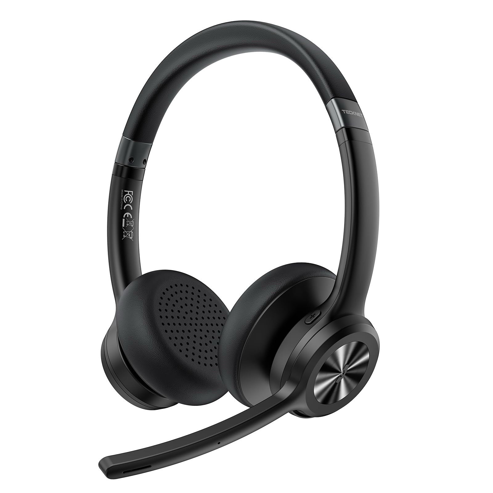 TECKNET Wireless Headset Black Double Ear-Pad Boom Mic Noise Cancellation