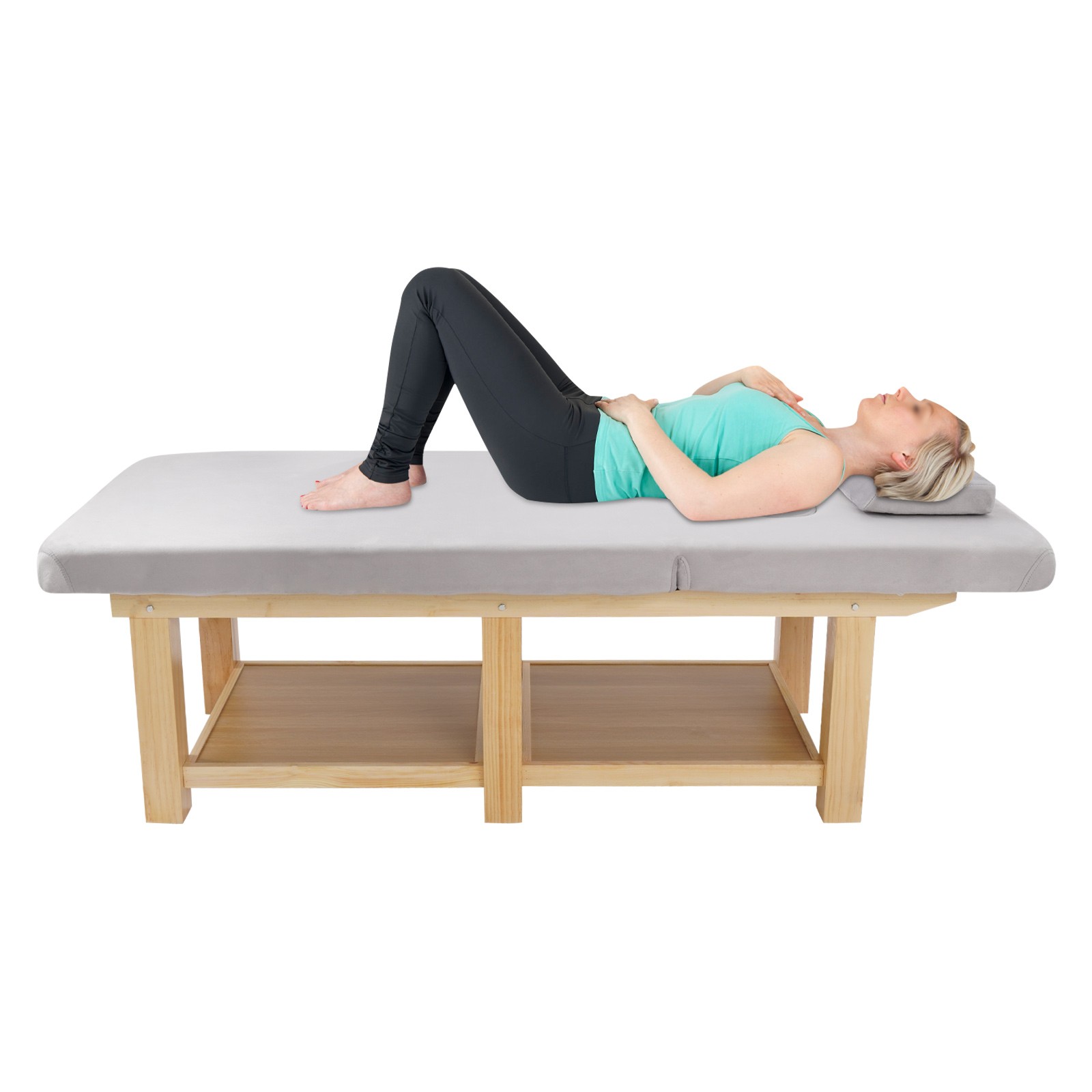 6 Legs Wide Solid Wood Spa Massage Bed, Adj Backrest Physical Treatment Bed