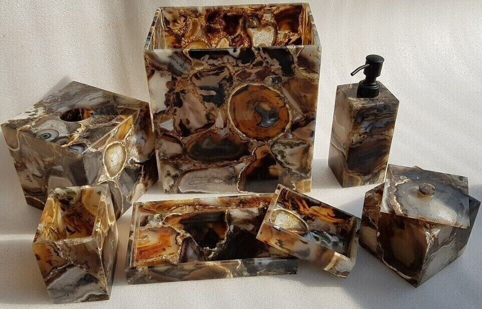 Wild Agate Bathroom set Stone Set Of 7 Pc Handmade Bathroom/ Decoration Bathroom