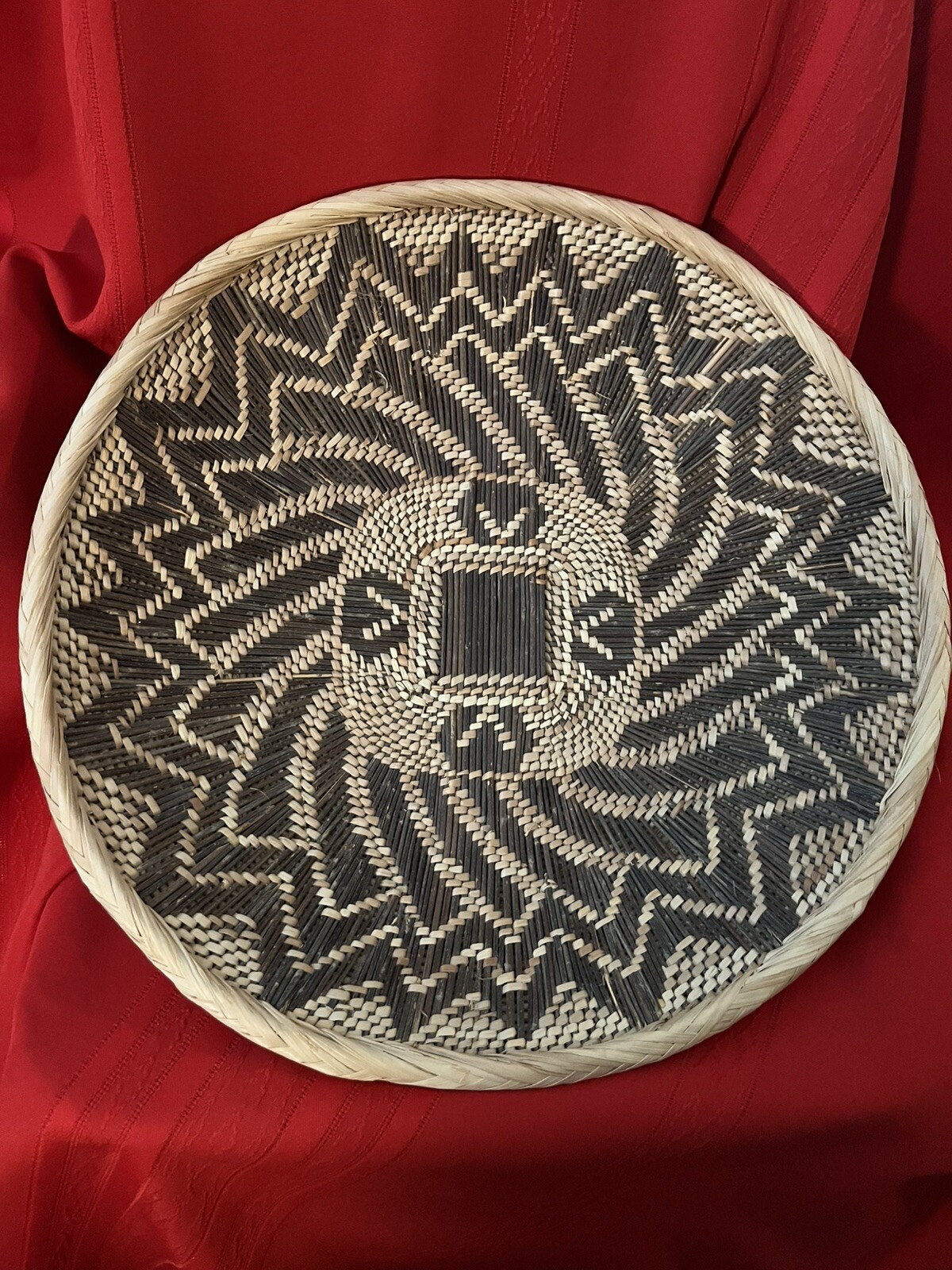 African Tonga Twig Vine Grass Woven Basket Woven Bowl 13.5” Diameter