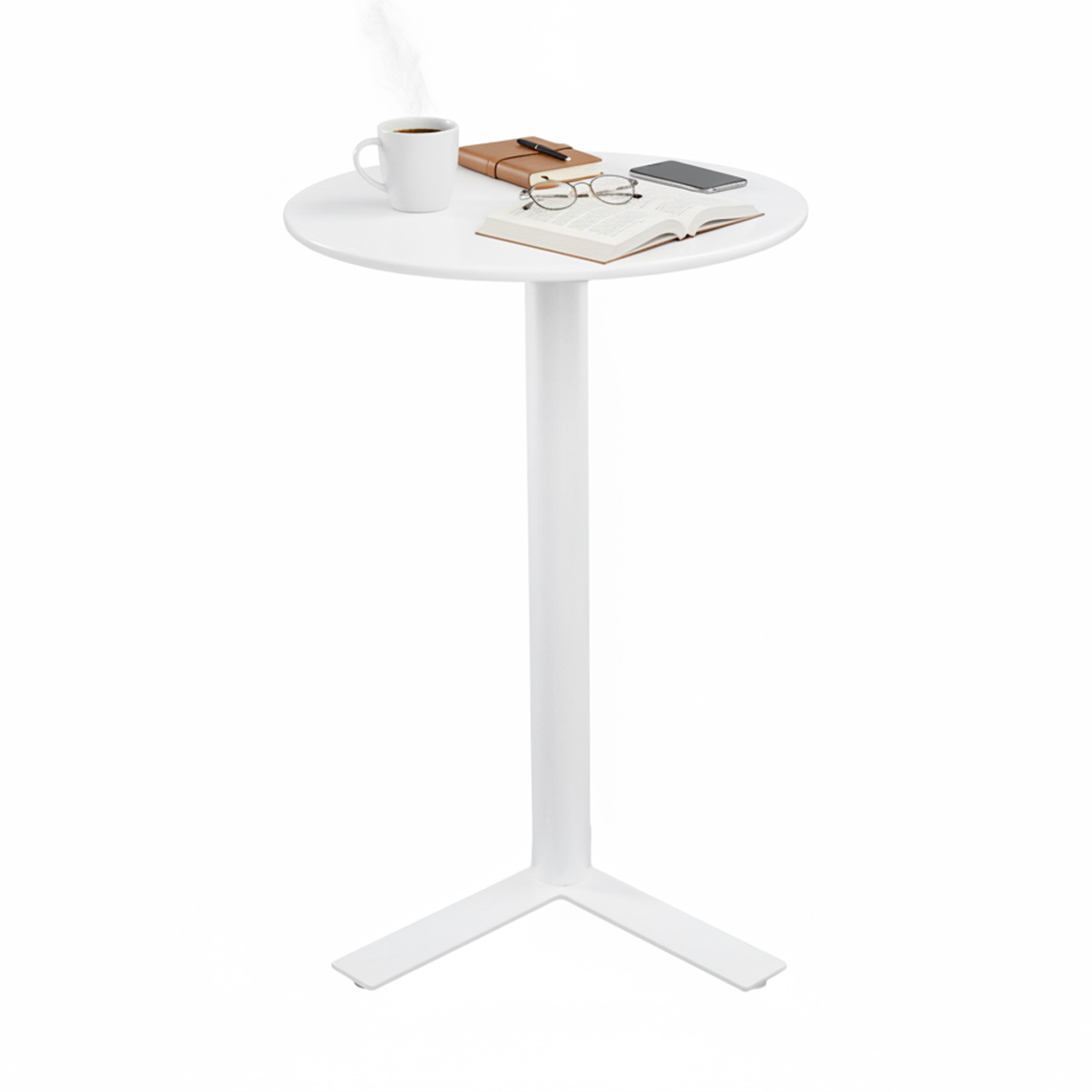 Modern Freestanding End Table, C Shaped Metalside Table With Wide Round Tabletop