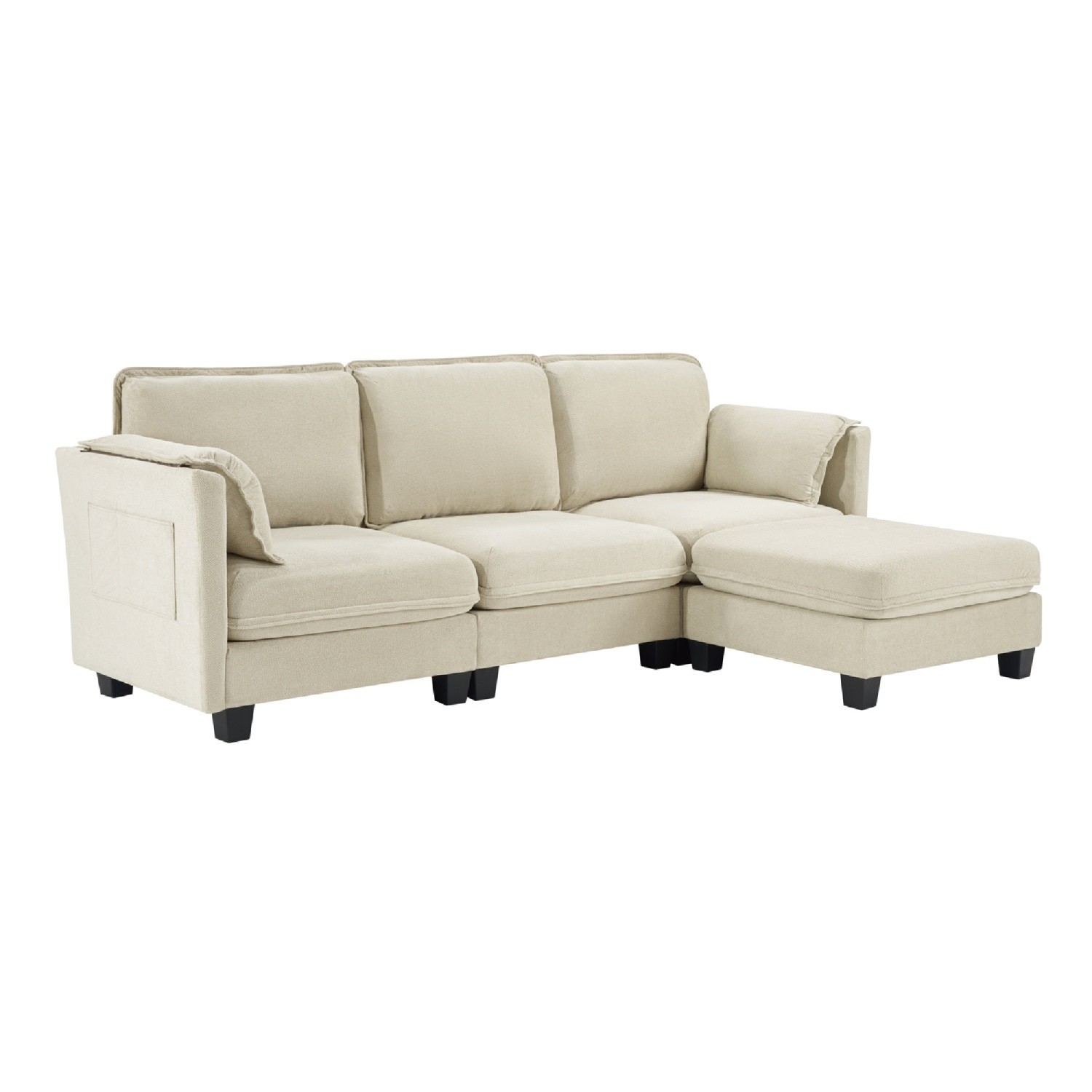 L-Shaped Sofa 4-Seater Modular Couch w/ Ottoman & Detachable Armrest Cushion