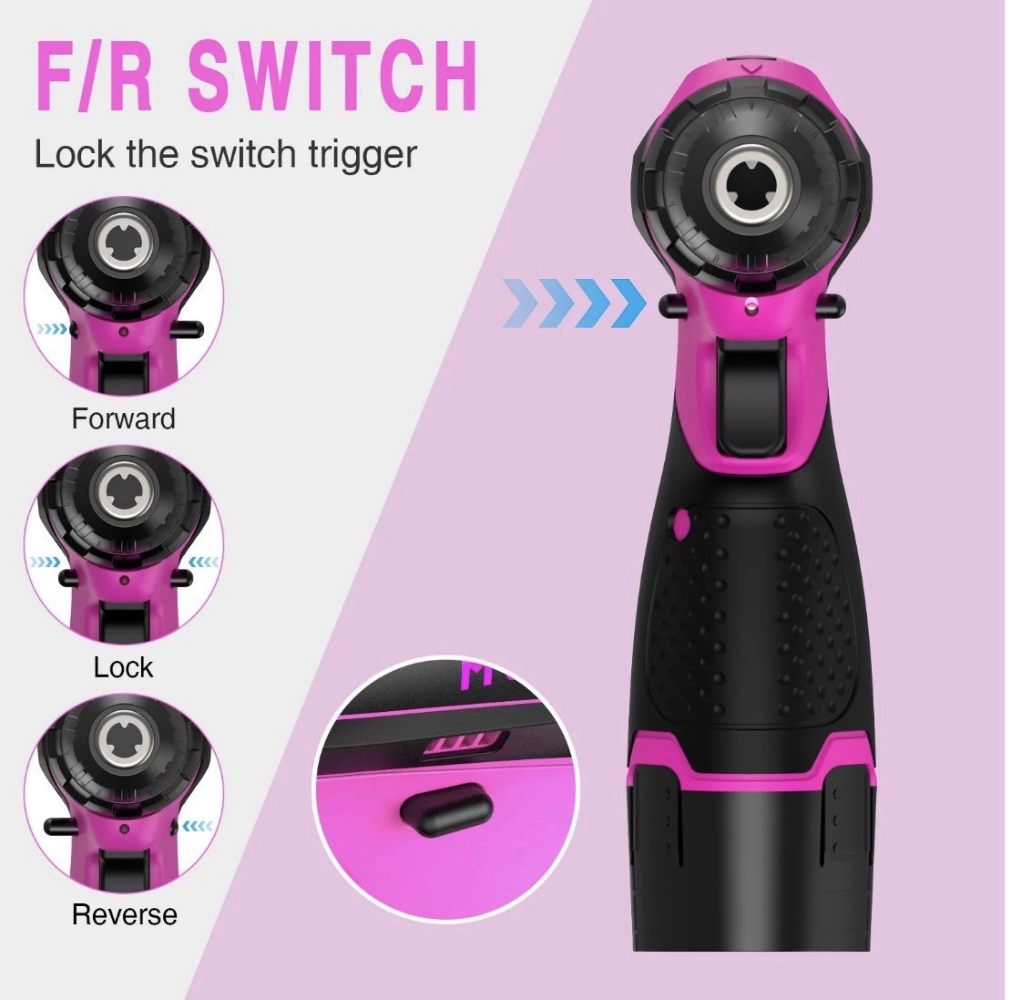 Drill electric,MOEY 12V Pink Cordless, Light, Variable Speed, Flexible Shaft