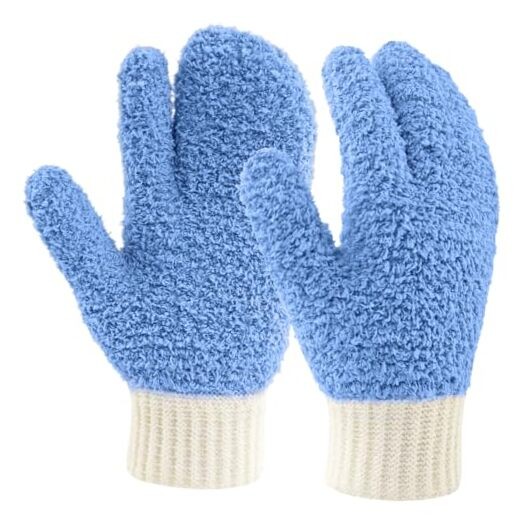 Microfiber Dusting Gloves House Cleaning Glove Small-Medium Blue Mitten 1 Pair