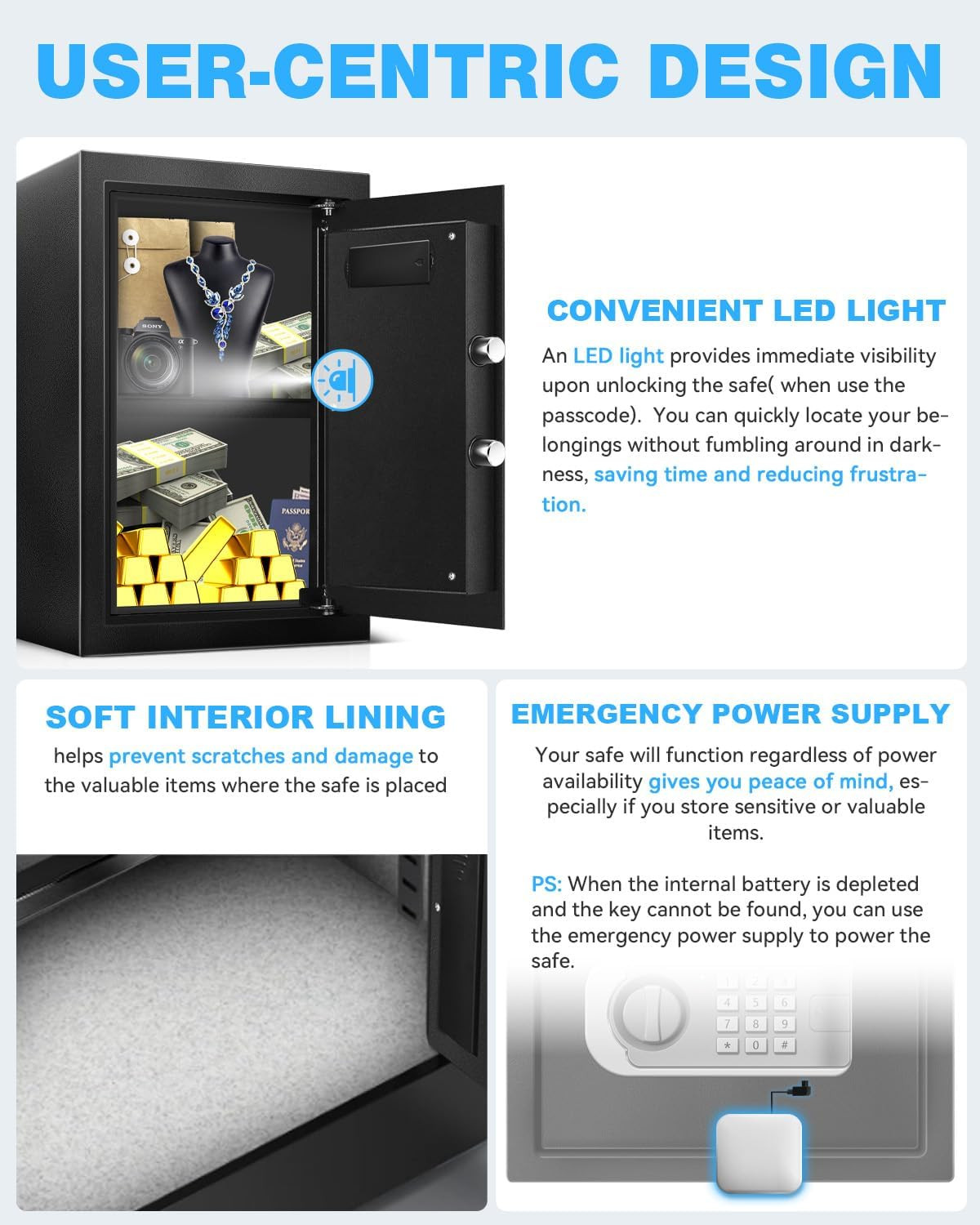 Fireproof Large Home Security Safe with External Battery Acces for Document | 3.
