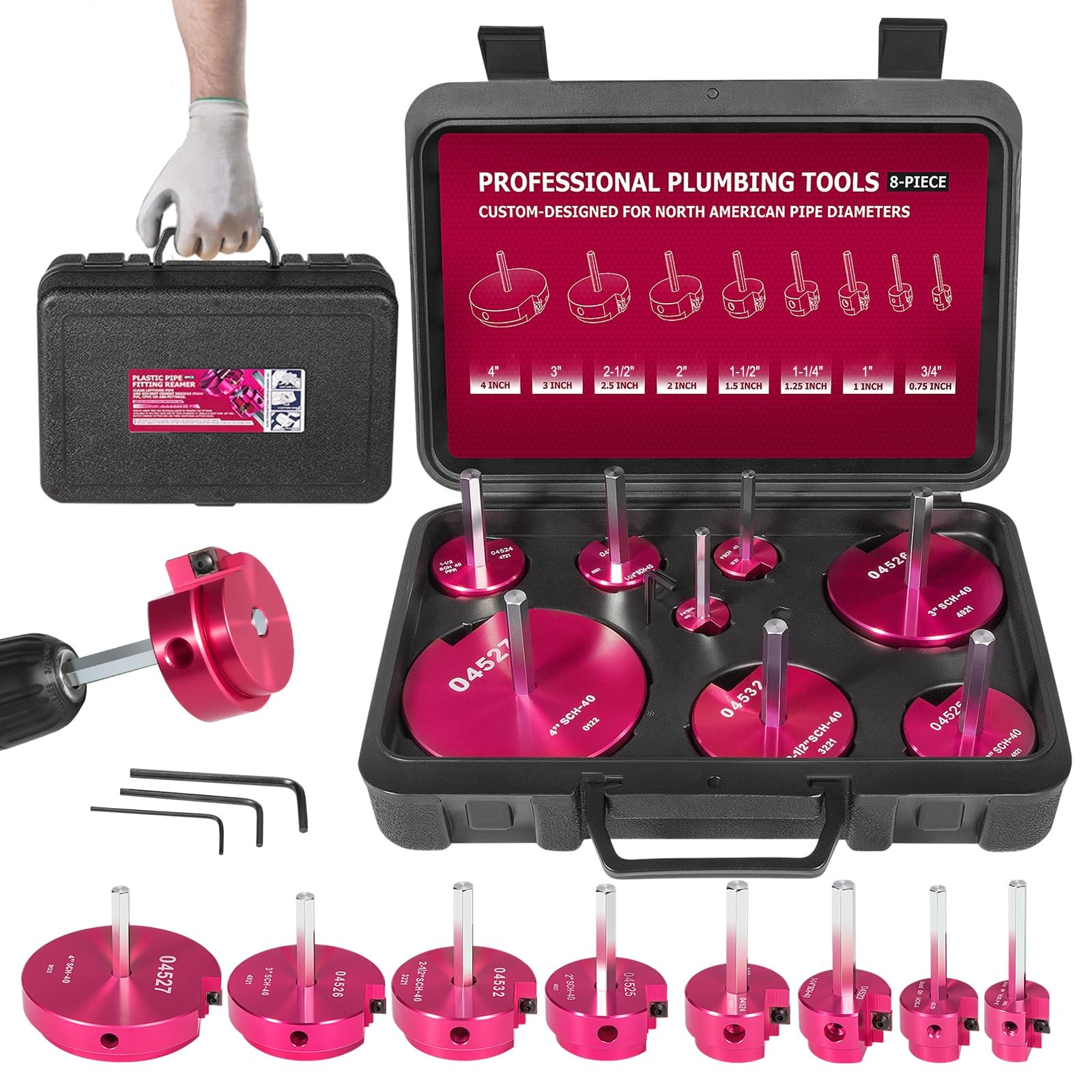 Premium 8Pcs PVC Pipe Reamer Kit - Complete Reamer Set, Fits Standard 1/2" Dr...