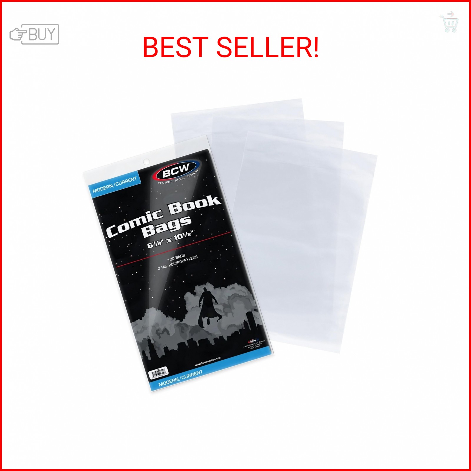 BCW Current/Modern Comic Bags - 100 ct | Acid-Free Modern Comic Bags for Current
