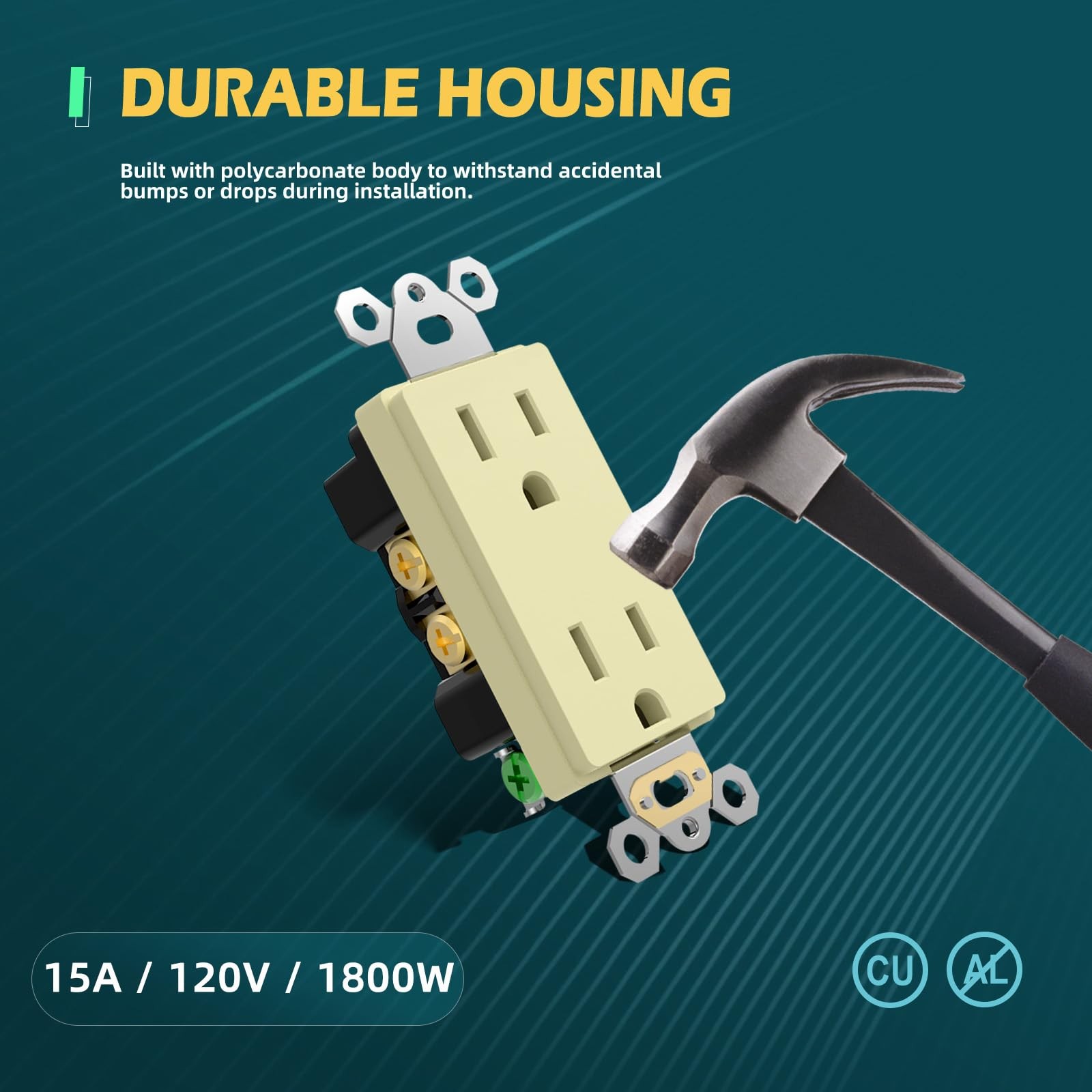 Decorator Receptacle Outlet, 15A 125V Standard Electrical Wall Socket, 2 Pole...