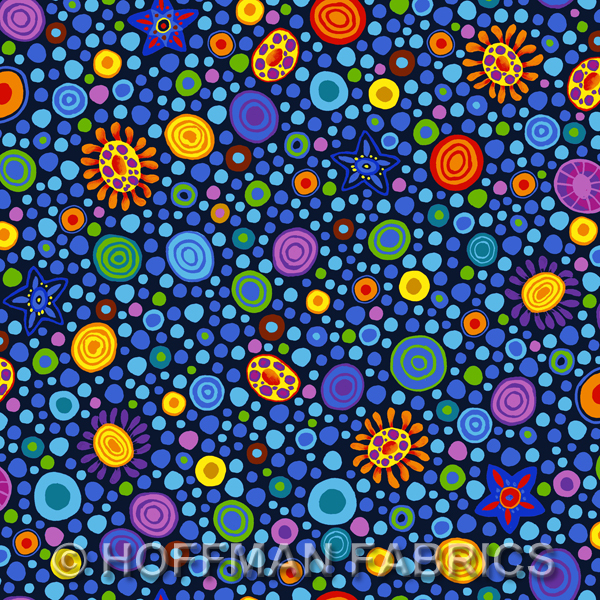 1 Yard Cuts by Rennie Rau Marquez Hoffman Sunflowers Dots Blueberry 100% Cotton