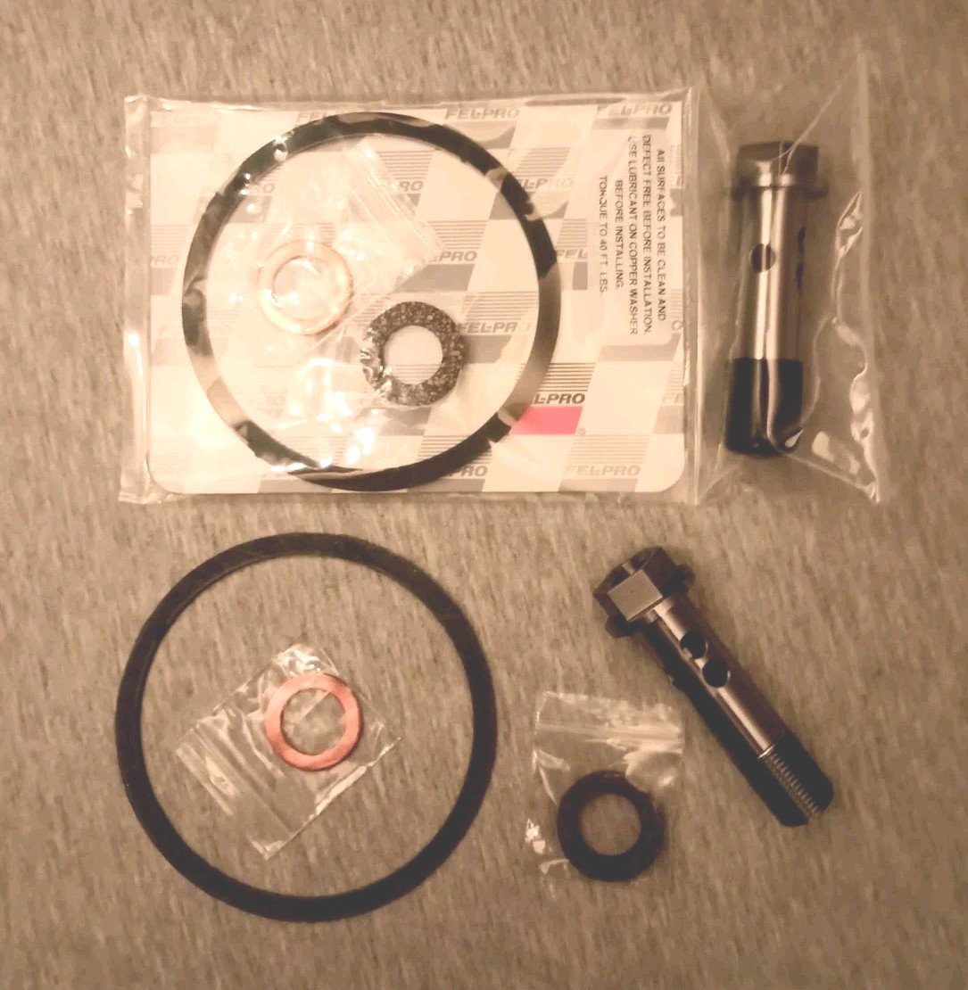 Mopar 340 90 degree oil filter adapter gaskets and HIGHFLOW lightened long bolt