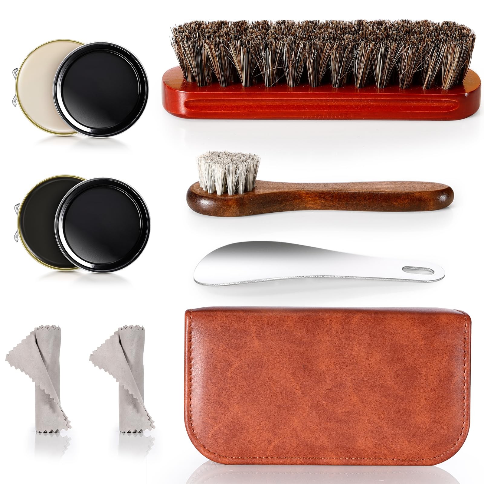 7PCS Leather Shoe Shine Kit, Portable Shoe Cleaning Tools for Leather Boots &...